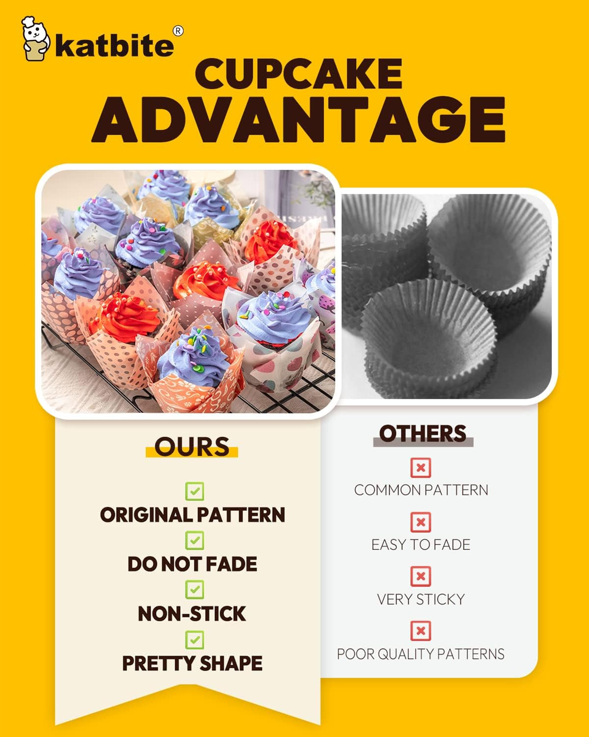 Tulip Cupcake Liners 200PCS, Muffin Baking Cupcake Liners Holders with Rabbit Design, Baking Cups, Cupcake Wrapper for Party, Wedding, Birthday, Christmas Cupcake Liners