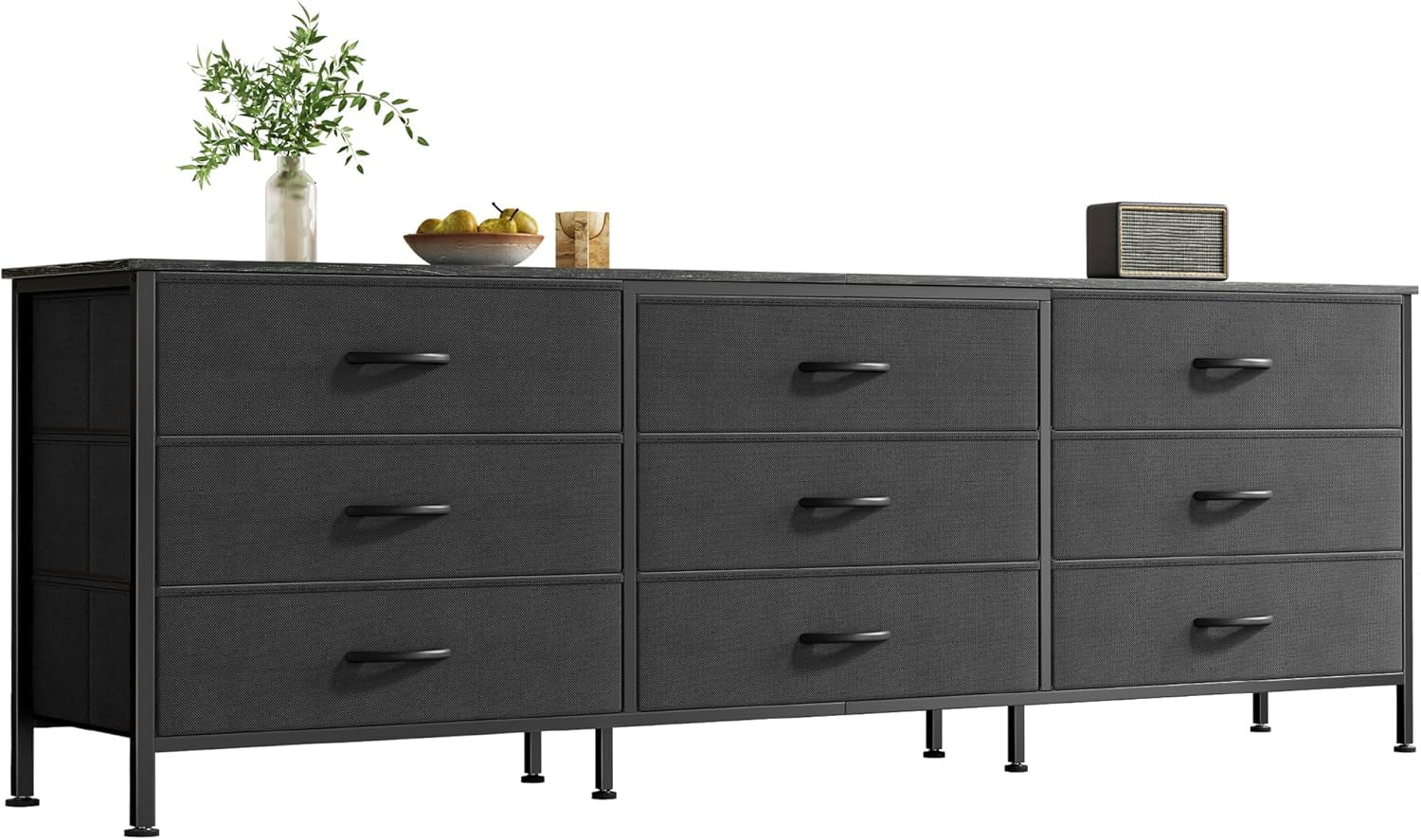 63-Inch Black Dresser and Entertainment Center with 9 Drawers, Suitable for 55 to 70 Inch TVs, Ideal for Bedroom and Closet Storage
