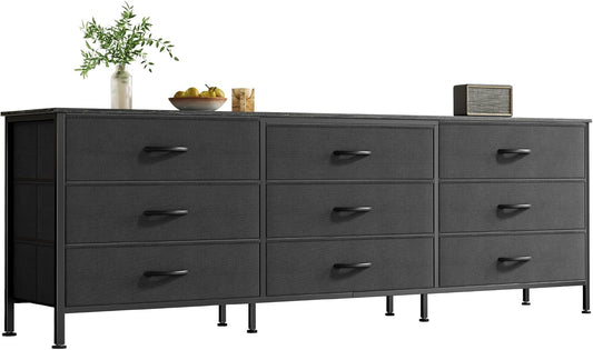 63-Inch Black Dresser and Entertainment Center with 9 Drawers, Suitable for 55 to 70 Inch TVs, Ideal for Bedroom and Closet Storage