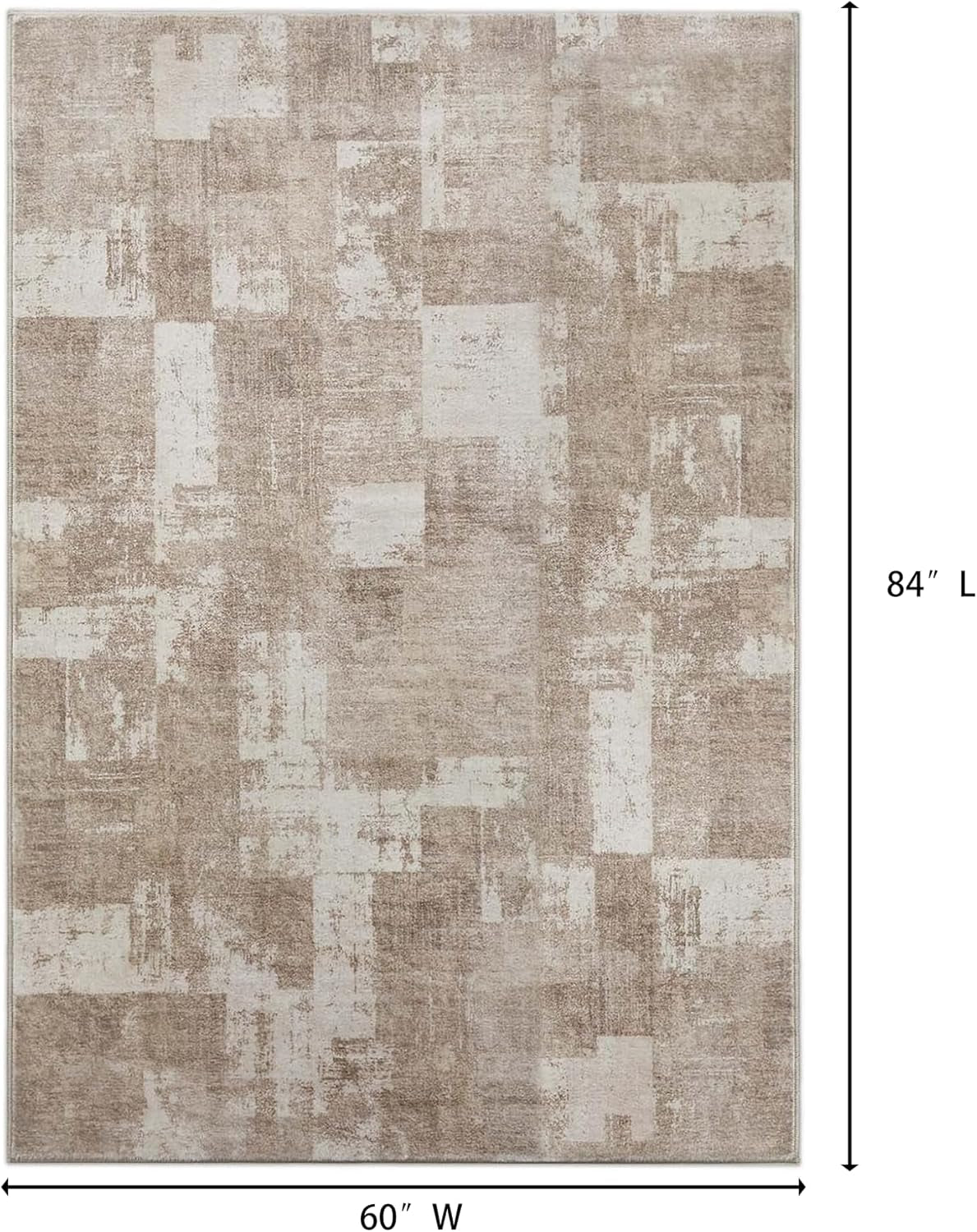 Area Rug Living Room Rugs: 5X7 Indoor Soft Small Low Pile Carpet Abstract Decor Large Washable for Bedroom Dining Room under Kitchen Table Home Office - Beige/Ivory