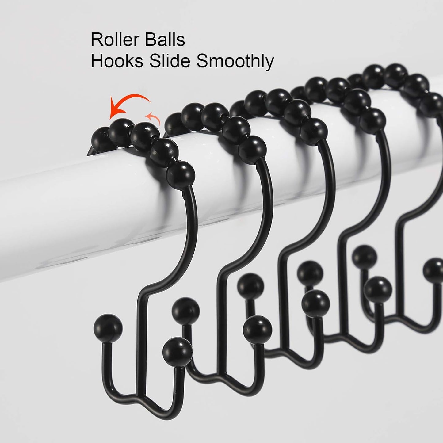 Shower Curtain Hooks, Shower Curtain Rings, Stainless Steel Black Shower Curtain Hooks, Shower Curtain Rings Rust Proof, Free Sliding Double Shower Hooks for Shower Curtain & Liners (Black)