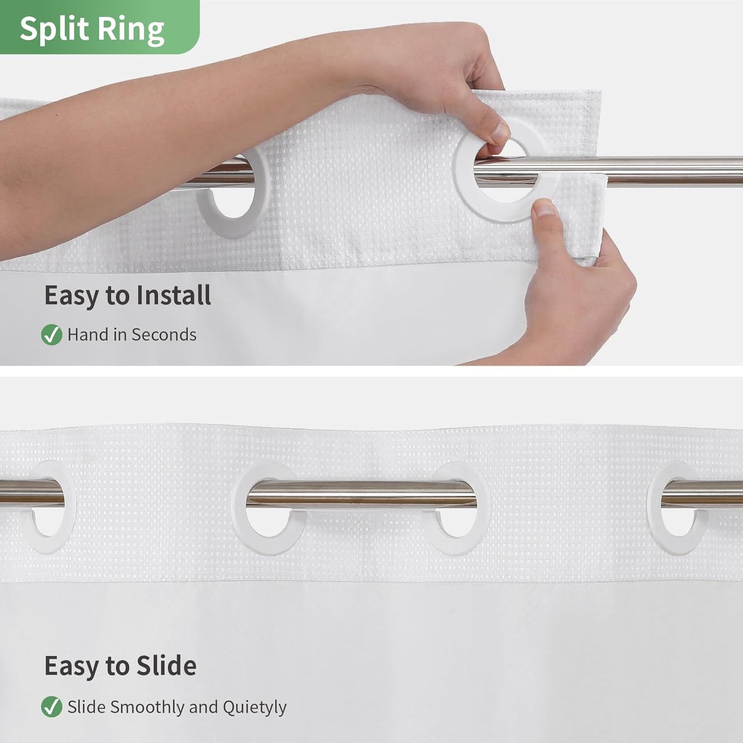 No Hook Waffle Weave Shower Curtain with Snap-In Fabric Liner Set,White Shower Curtains for Bathroom with See through Top Window,Water Repellent & Washable,71Wx74H