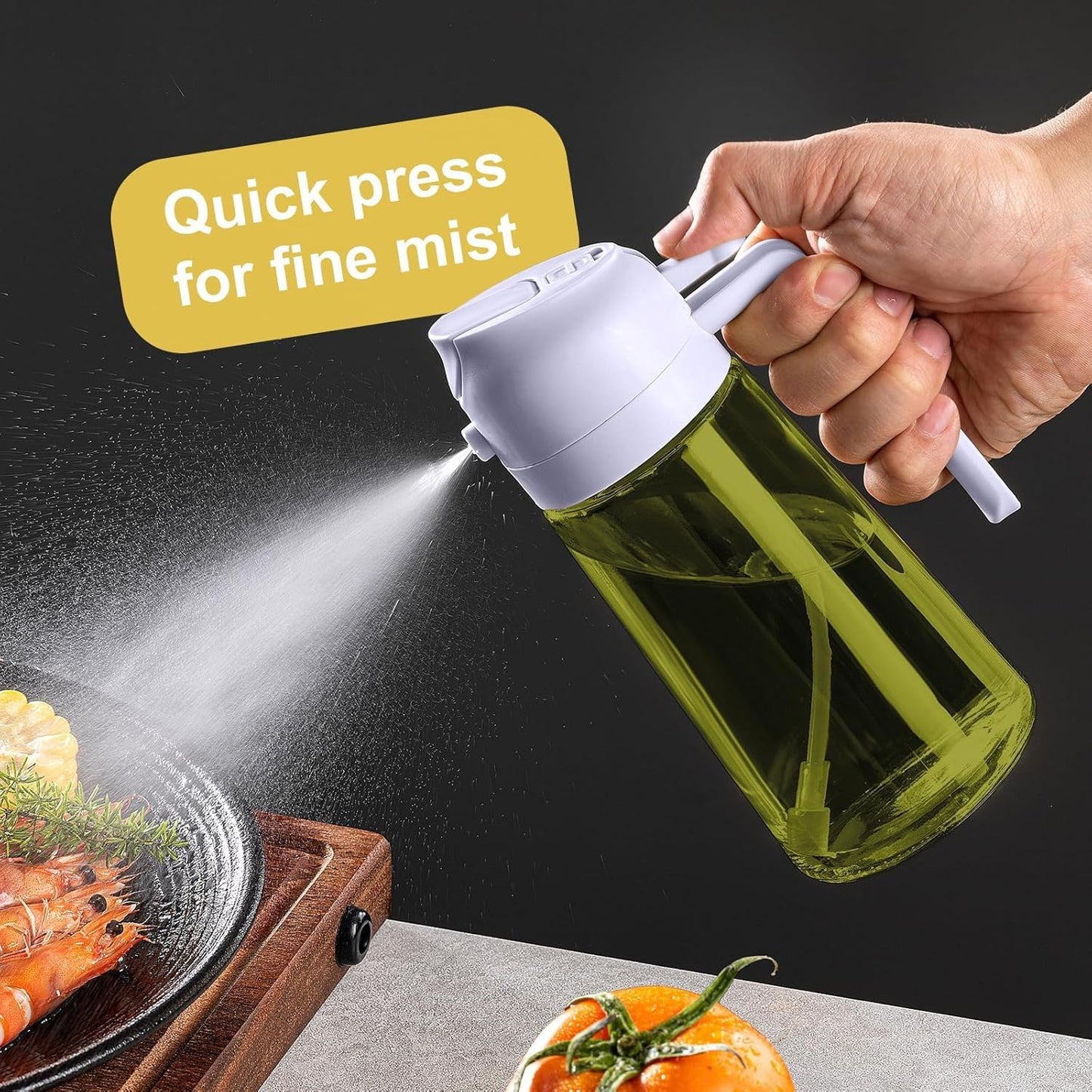 - 16Oz/470Ml Olive Oil Dispenser for Kitchen with Stickers - 2 in 1 Olive Oil Sprayer for Cooking, Air Fryer, and Salad, Black&Purple (Light-Proof Kitchen Gadget)