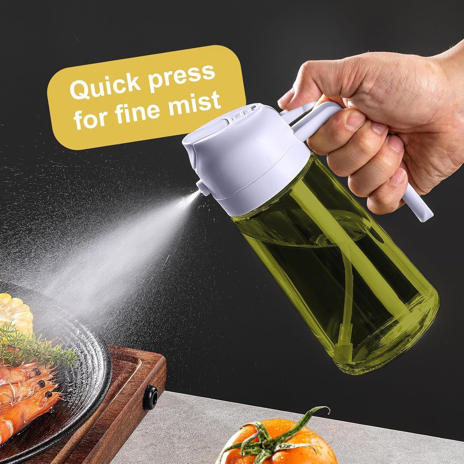 - 16Oz/470Ml Olive Oil Dispenser for Kitchen with Stickers - 2 in 1 Olive Oil Sprayer for Cooking, Air Fryer, and Salad, Black&Purple (Light-Proof Kitchen Gadget)