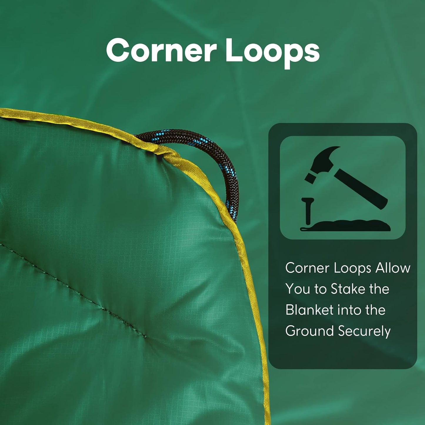Lightweight & Waterproof Outdoor Camping Travel Blanket, Puffy down Alternative with Corner Loops, 75"52", Green