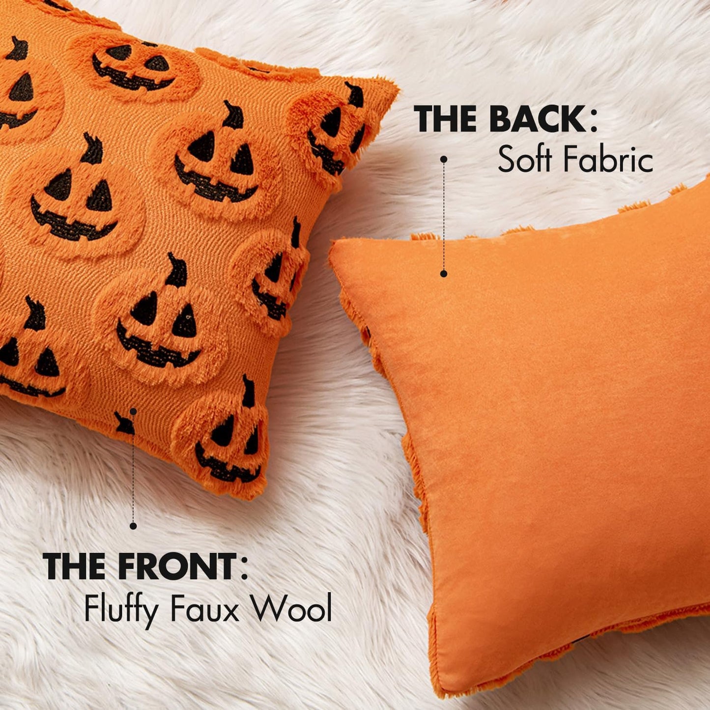 Fall Halloween Throw Pillow Covers 18X18 Decorative Pumpkin Pattern Pillowcases Soft Plush Faux Wool Cushions for Home Patio Sofa Couch,Orange-Black