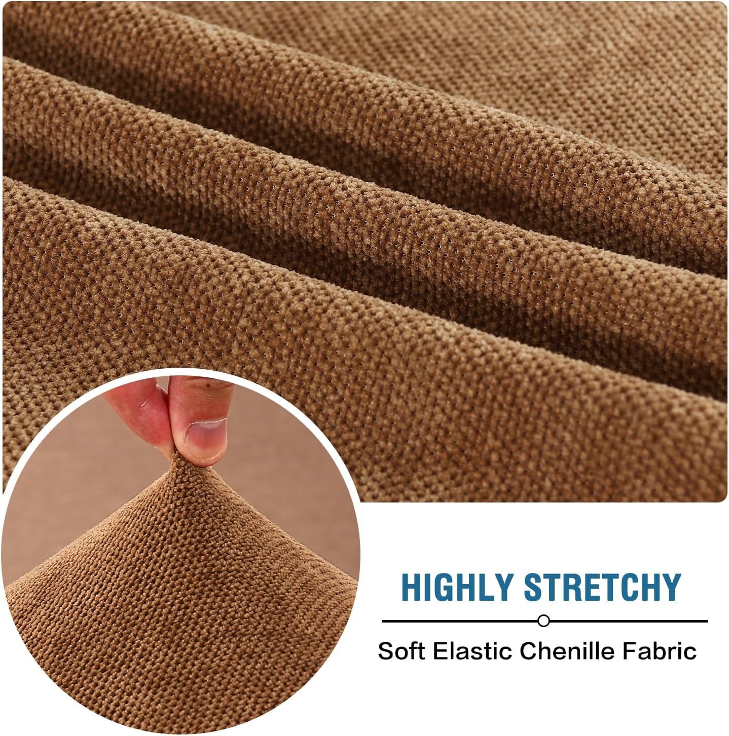 Stretch Chenille Cushion Covers Thick Soft Chair Covers anti Slip Armchair Covers Slipcover with Elastic Bottom for Pets, Kid(1 Seater Armchair Cushion Cover,Caramel)