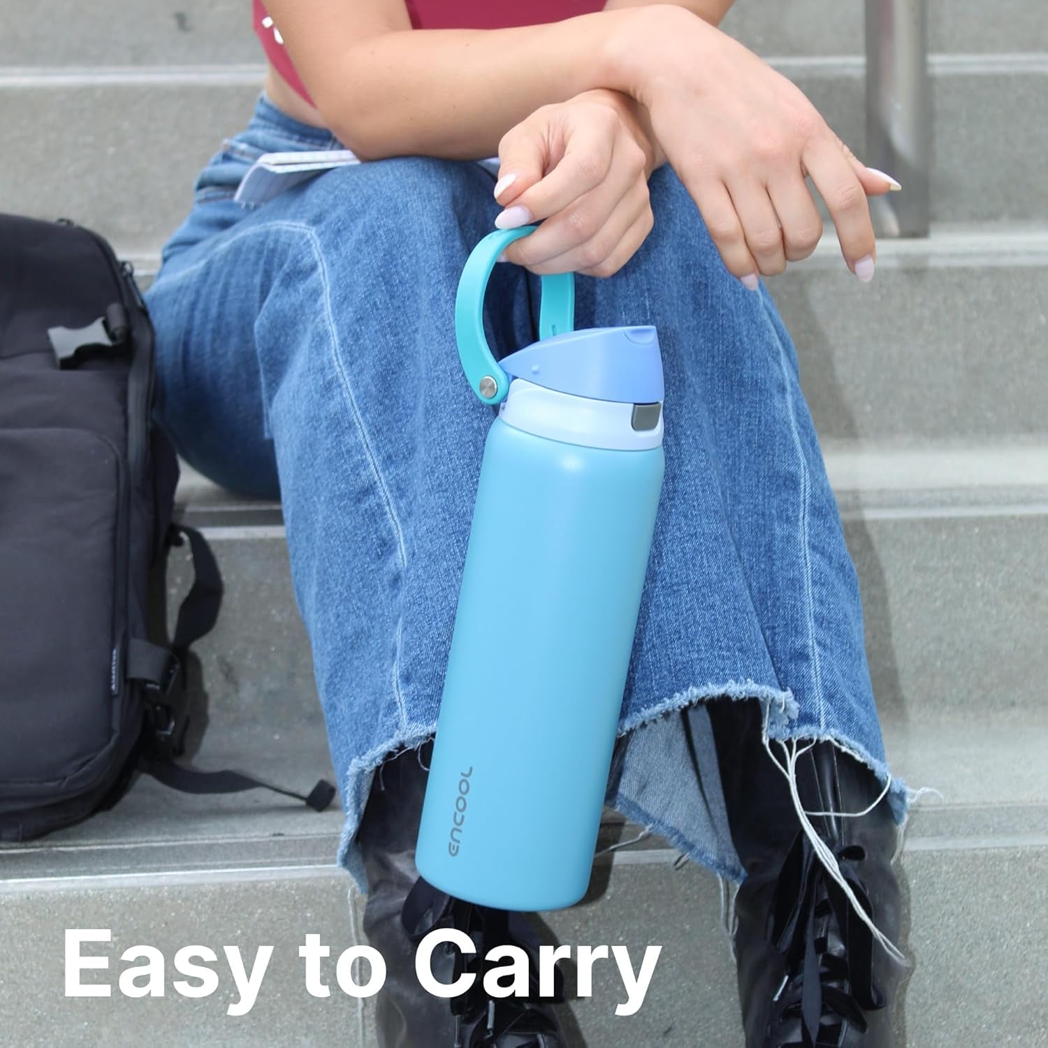 Insulated Stainless Steel Water Bottle with Straw - Leak Proof Sports Water Bottle for School, Travel, Keeps Cold All Day, One-Touch Flip Lid, Bpa-Free, 24 Oz, Teal Blue