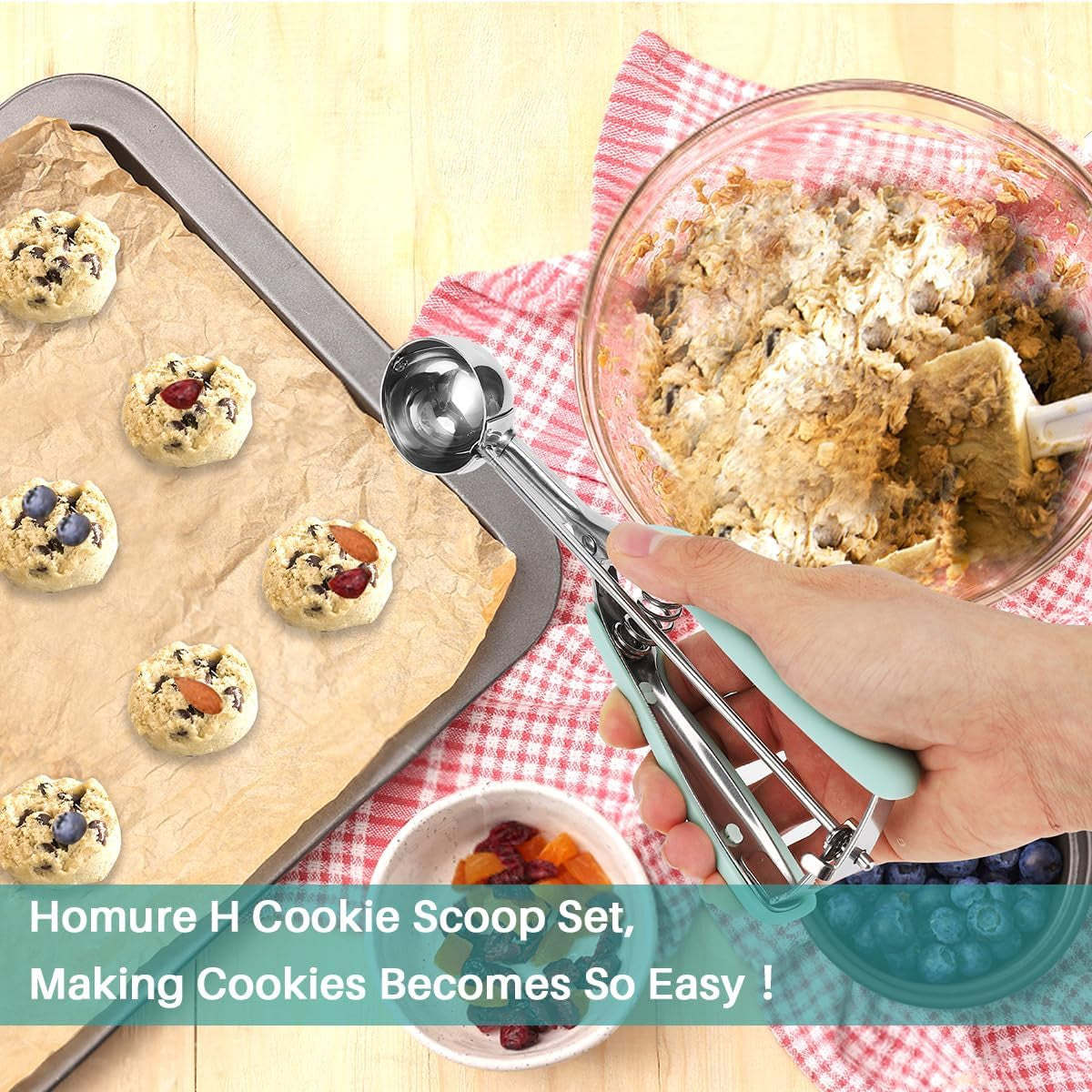 Cookie Scoop 1.5 Tablespoon, Size #50 Cookie Dough Scoop, Cookie Scoop for Baking, Mint, Spring-Loaded Scoop, Comfortable Grip
