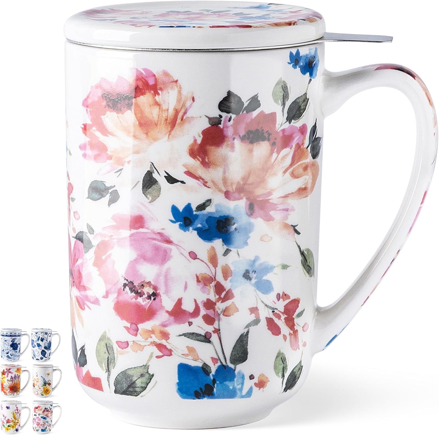 Ceramic Tea Mug with Infuser and Lid, 18 Ounce Capacity, Microwave and Dishwasher Safe, Ideal for Loose Leaf Tea Enthusiasts