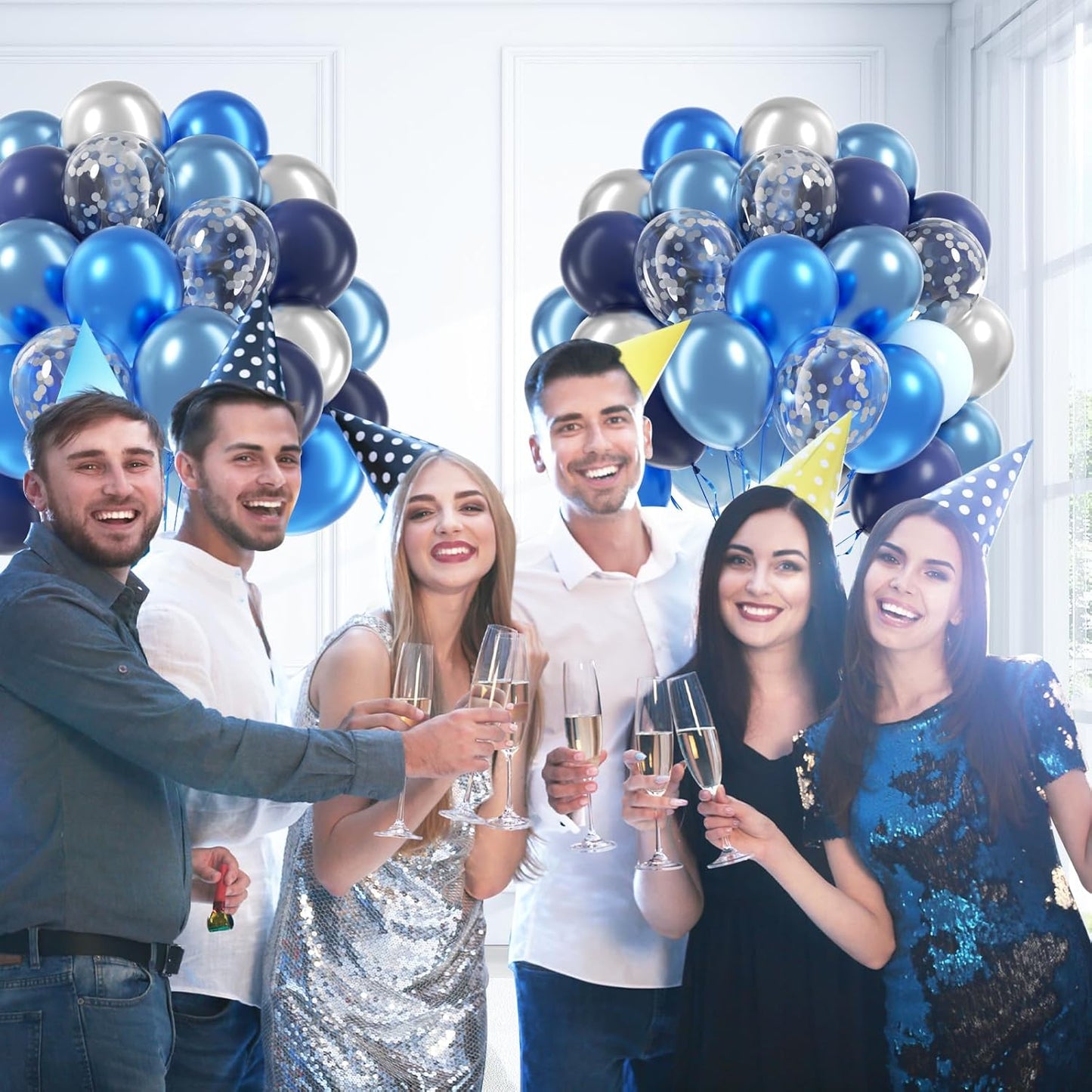 60Pcs Blue and Silver Balloons 12Inch with Navy Blue Pastel Blue Silver Confetti Balloons for Graduation Baby Shower Wedding Birthday Party Decorations