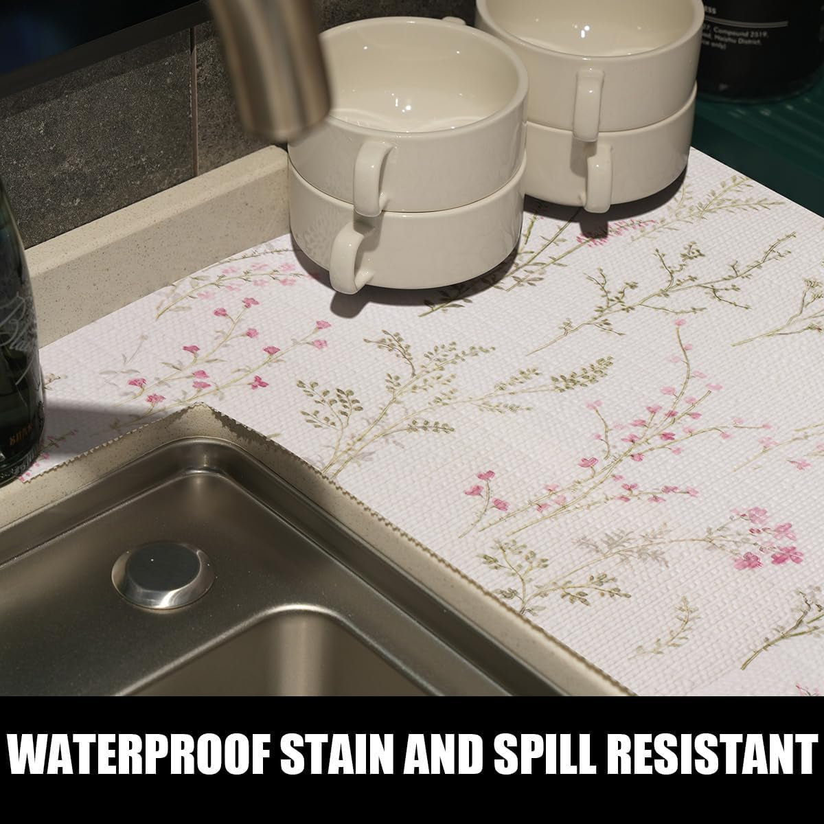 Floral Drawer and Shelf Liner for Cabinets, Non-Adhesive and Strong Non-Slip Flower Shelf Cabinet Drawer Liners for Kitchen,Table,Bookshelves,Waterproof Cupboard Liners,12In X 10FT