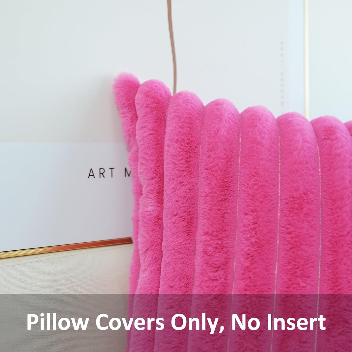 Pack of 2 Faux Fur Plush Decorative Throw Pillow Covers Couch Cushion Case Soft Pillowcases (Hot Pink, 20 X 20-Inch)