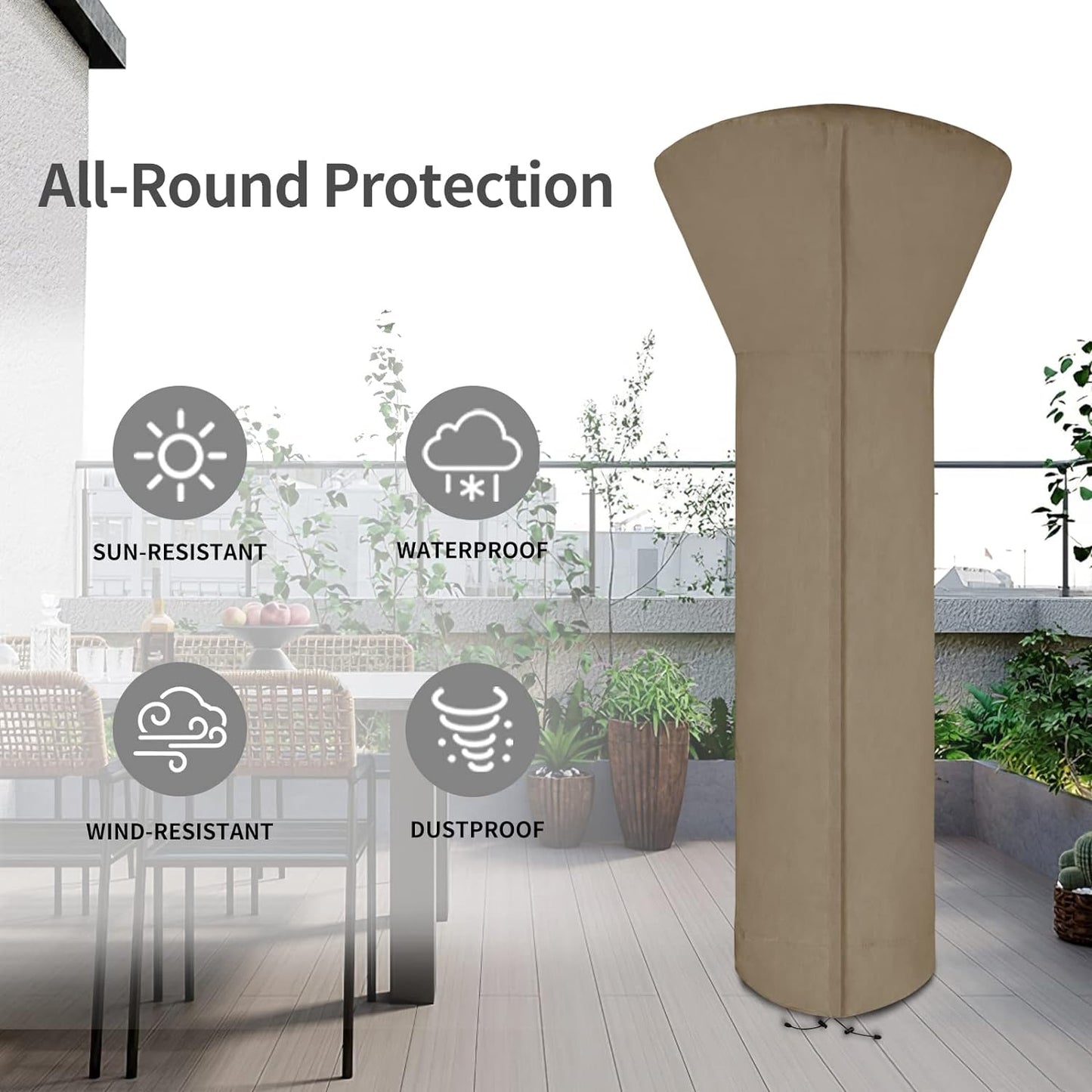 Patio Heater Cover with Zipper and Storage Bag, Waterproof Outdoor Heater Cover Dustproof, Uv-Resisant, Wind-Resistant (89" H X 33" D X 19" B, Camel)