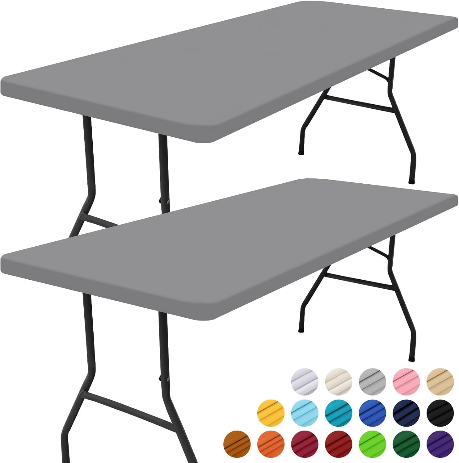 2 Pack Rectangle Picnic Table Cloth, Waterproof Elastic Fitted Tablecloths, Washable Polyester Rectangular Patio Table Cover for Camping, Indoor and Outdoor (Grey, 30"X48")