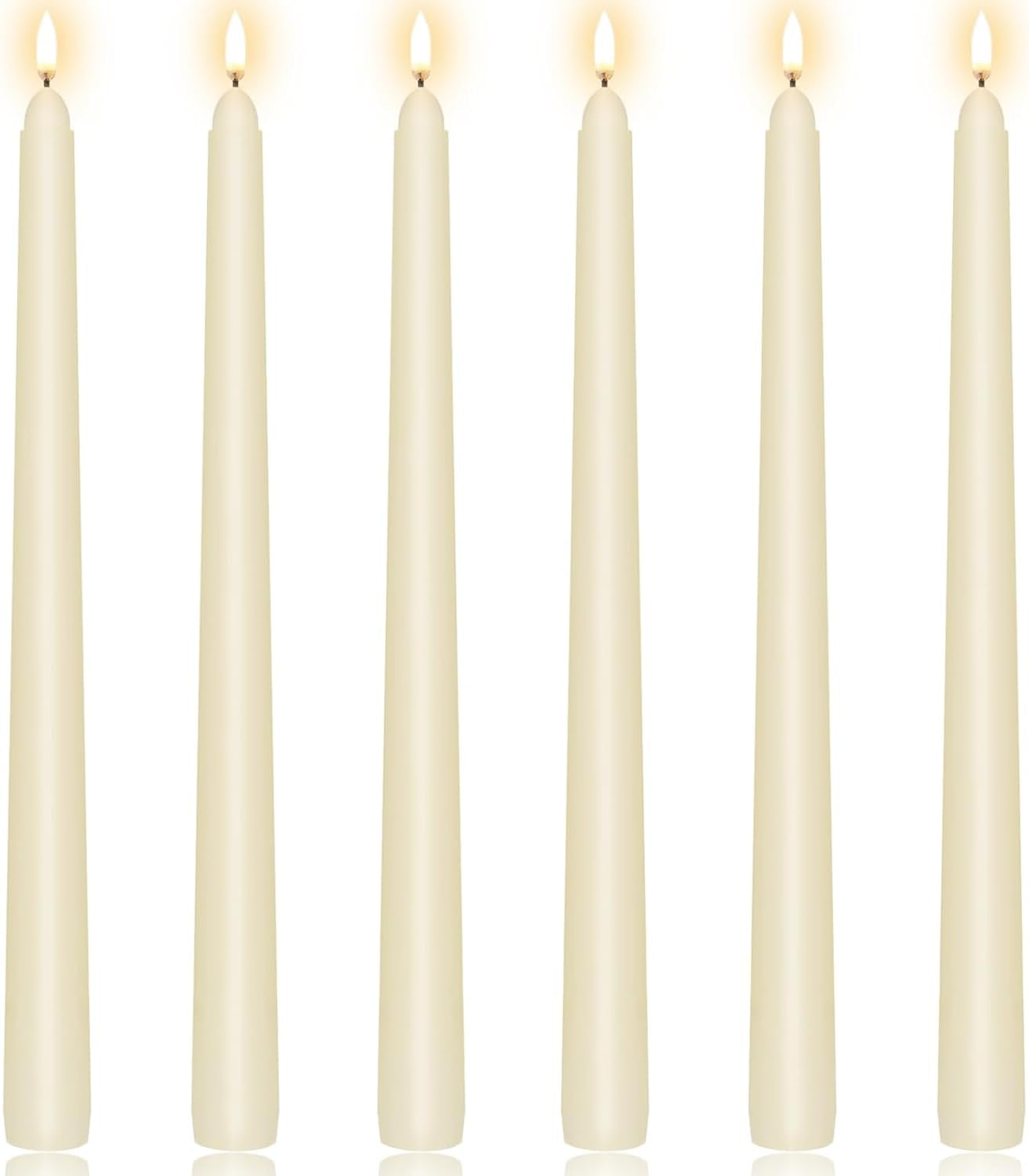 Ivory Taper Candles 10 Inch - Set of 6 Long Candles, 8 Hours Long Burning, Smokeless & Unscented & Dripless, for Weddings, Birthdays, Dinner Parties, Rituals, Prayer, Birthdays, Meditation