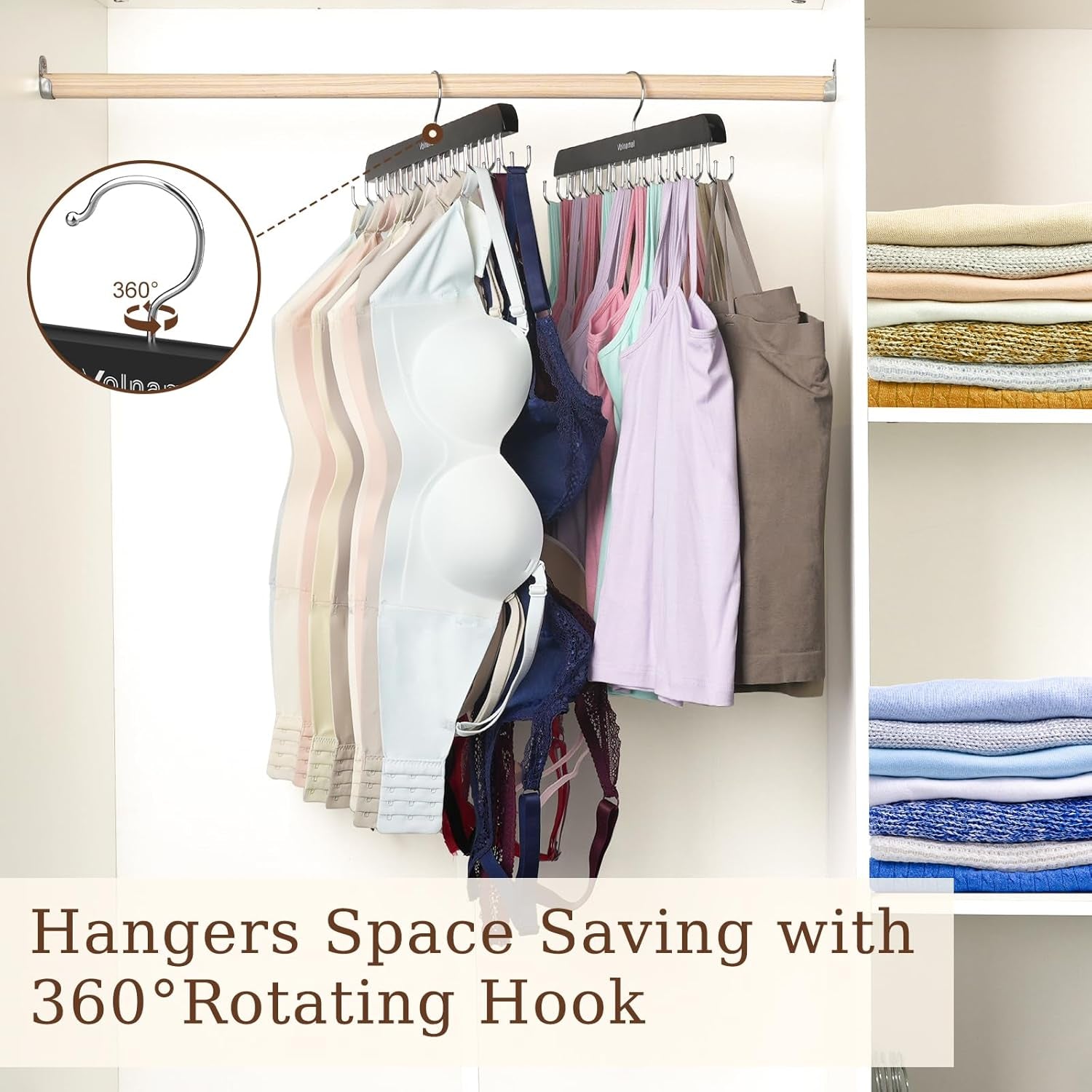 2 Pack Legging Organizer& Bra Hanger, 2 in 1 Space Saving Hanger Max 30 Leggings & Bras Capacity for Closet Organizers and Storage, Metal Yoga Pant Hangers& Foldable Wood Tank Top Organizer