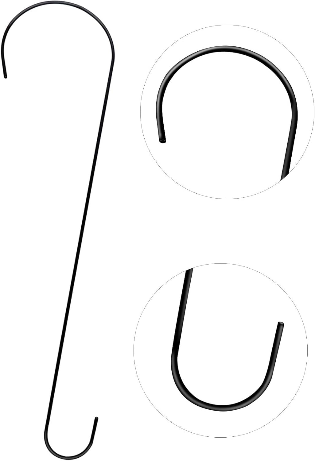 24-Inch Heavy-Duty Tree Branch Hooks - 6-Pack Extra Long Metal Black S Hooks for Hanging Plants, Bird Feeders, and Outdoor Baskets - Suitable for Indoor and Outdoor Use