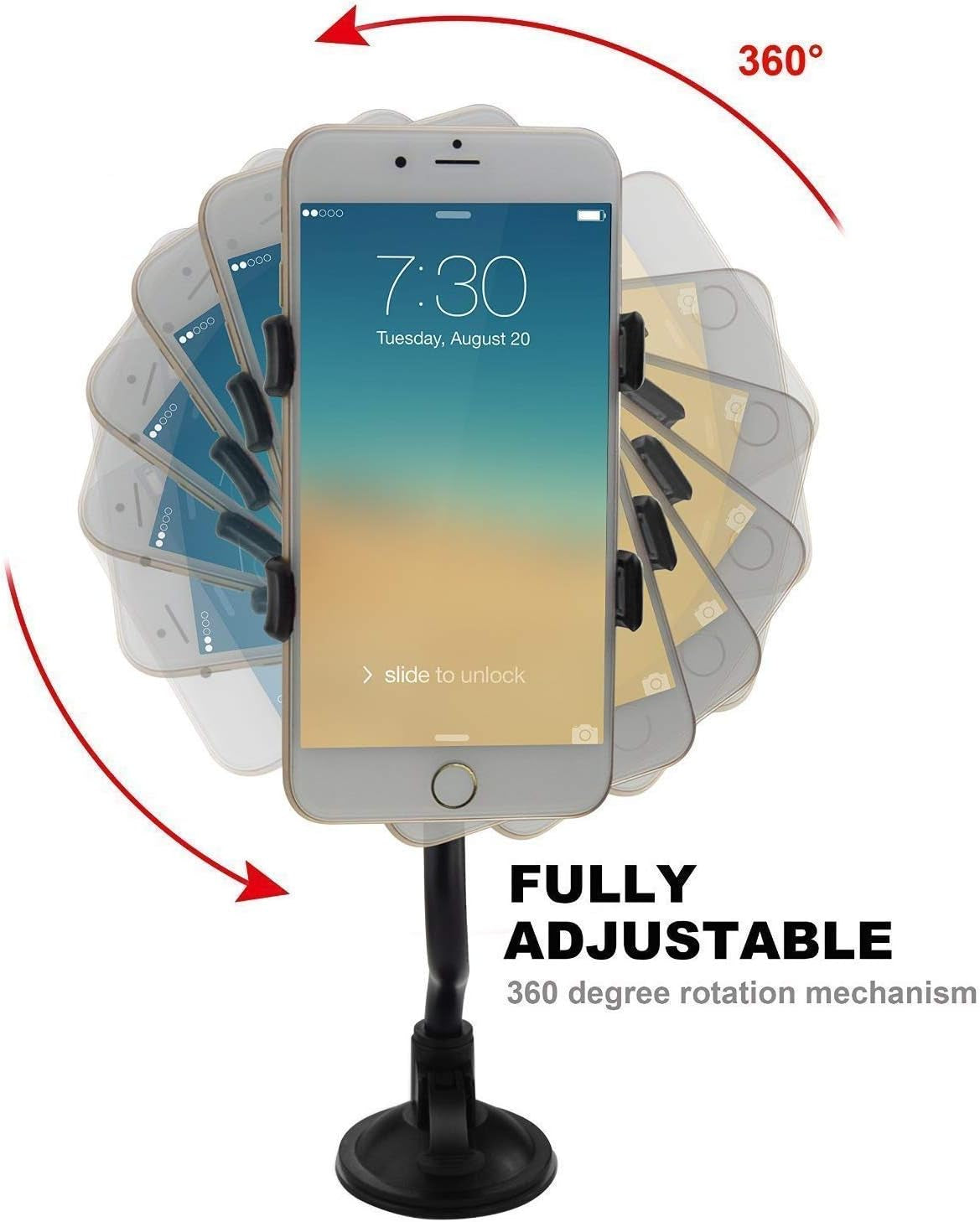 Car Phone Mount Windshield, Long Arm Clamp Universal Windshield with Double Clip Strong Suction Cup Cell Phone Holder Compatible with Iphone 15 14 13 Pro Max XS 7 8 Plus, Galaxy S24 S23 Ultra