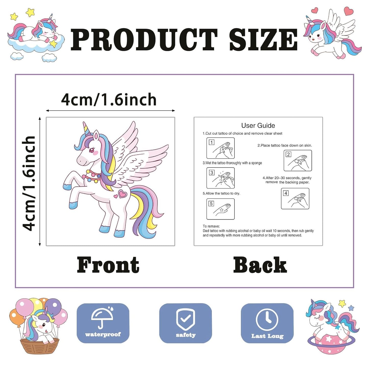 104 PCS Unicorns Temporary Tattoos for Kids Girls Birthday Party Decorations, Unicorns Fake Temp Tattoos Party Favors Party Supplies
