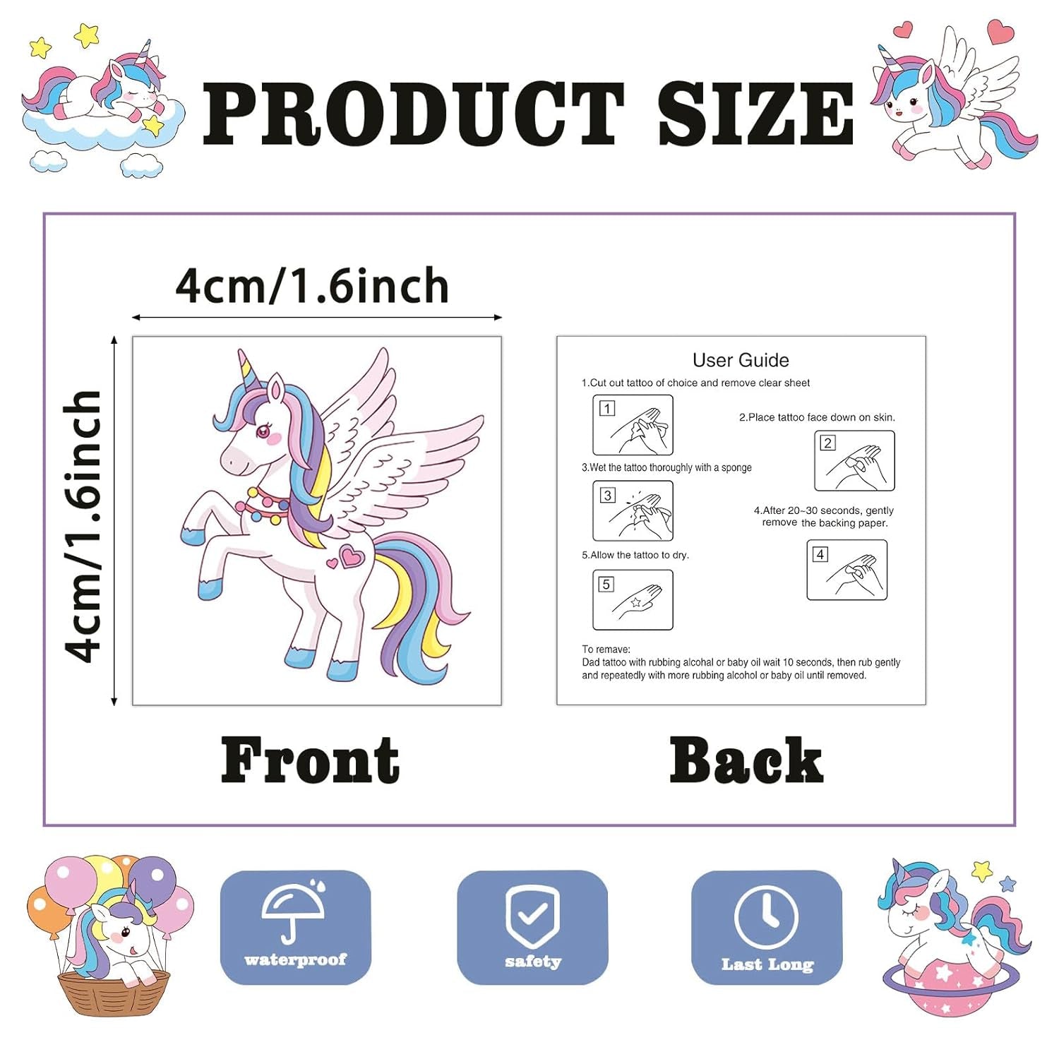 104 PCS Unicorns Temporary Tattoos for Kids Girls Birthday Party Decorations, Unicorns Fake Temp Tattoos Party Favors Party Supplies