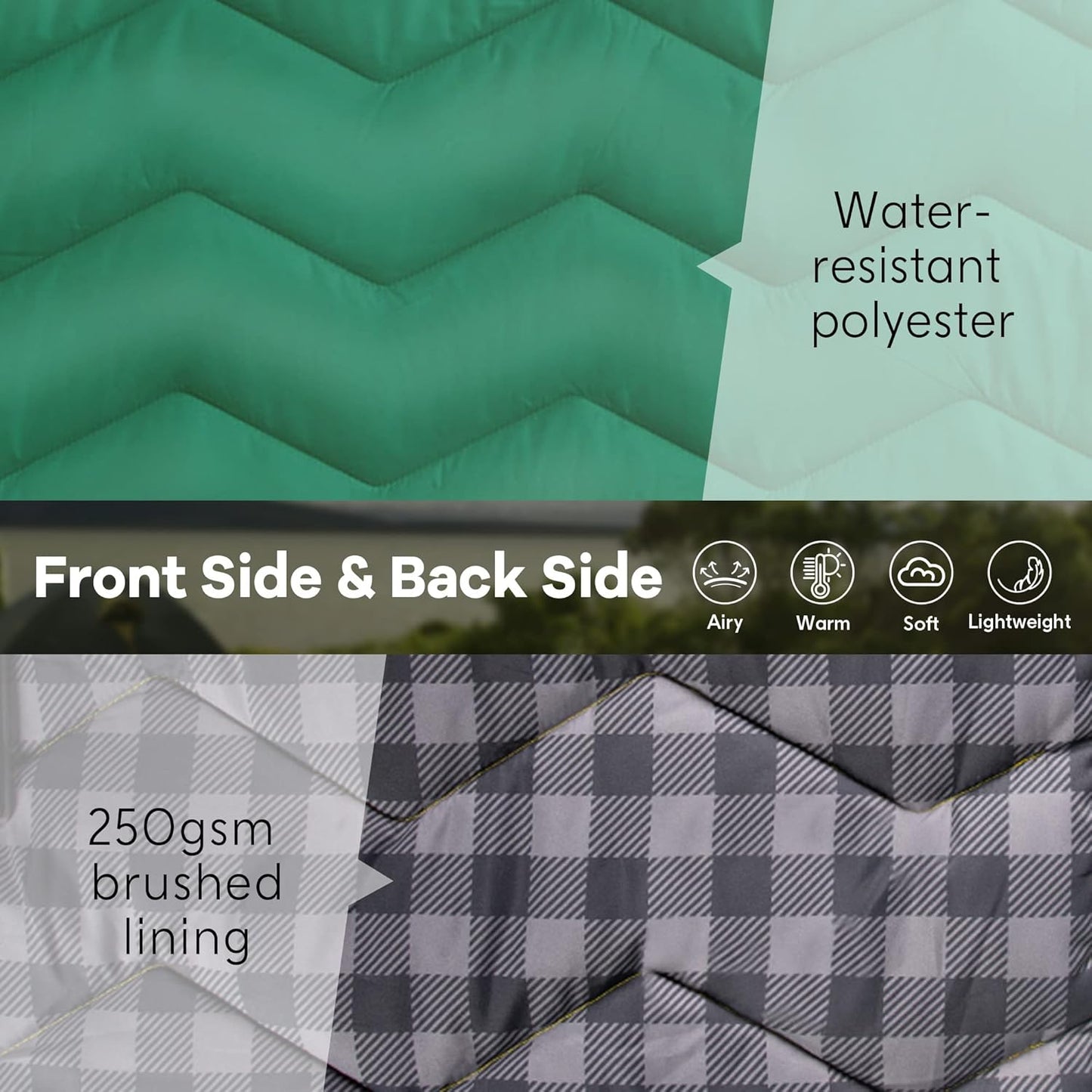 Lightweight & Waterproof Outdoor Camping Travel Blanket, Puffy down Alternative with Corner Loops, 75"52", Green
