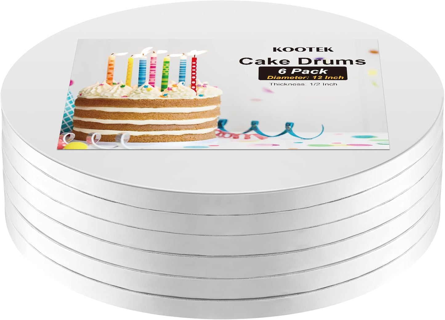 Cake Boards Drums 12 Inch Round, 1/2" Thick Decorating Supplies White 6-Pack Sturdy Corrugated Cardboard Base, Base Para Pastel