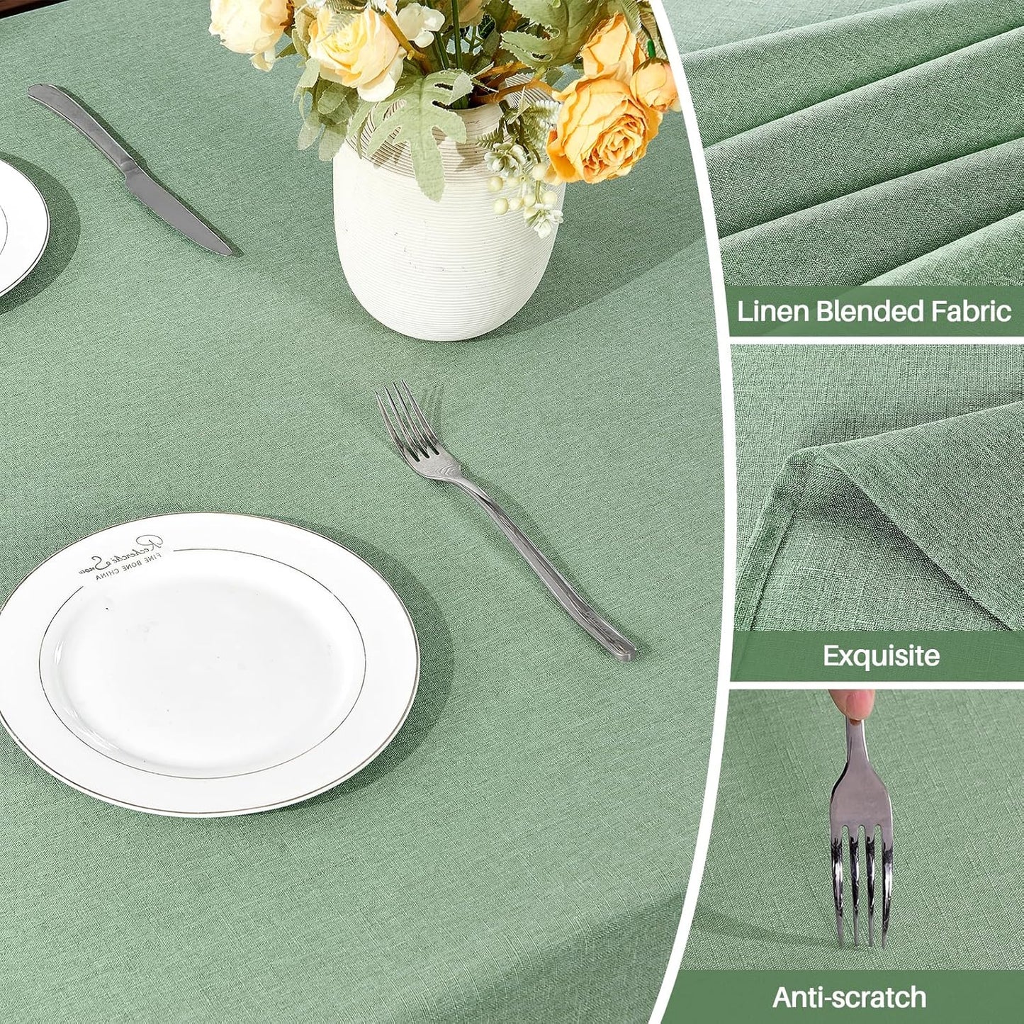 Textured Linen Table Cloth for Rectangle Tables - Sage Green Tablecloths Rectangular Waterproof Wrinkle Free Wipeable Dining Table Cover for Spring Wedding Birthday Kitchen Decor, 52 X 70 Inch
