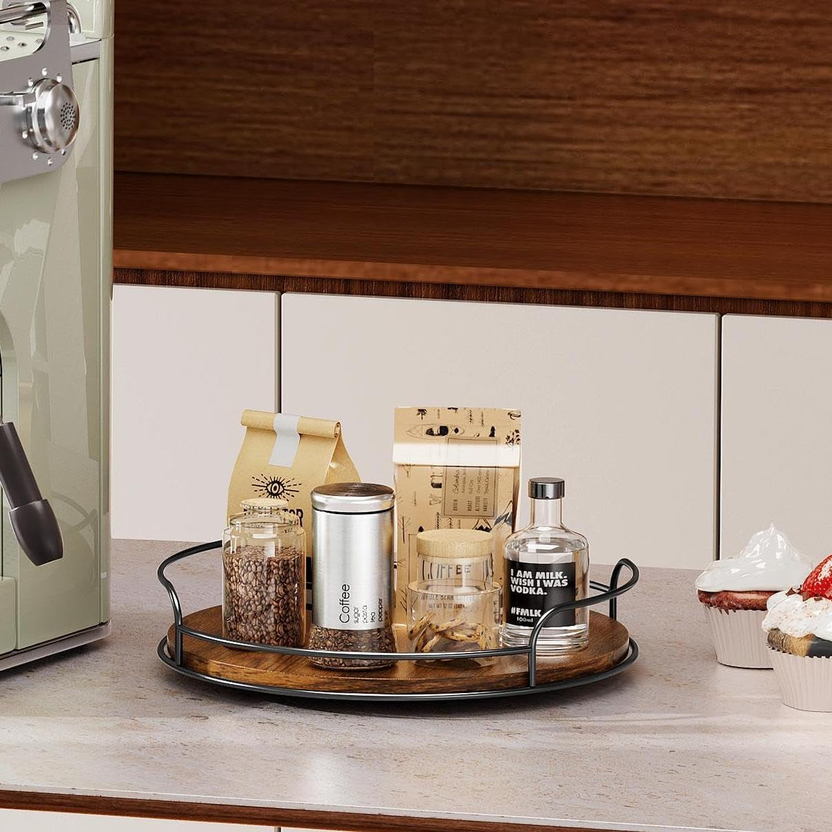 Lazy Susan Organizer, 9'' Lazy Susan Turntable for Cabinet, Table Top, Kitchen, Countertop, Bathroom, Pantry, Spice Organization, Wooden,1 Pack