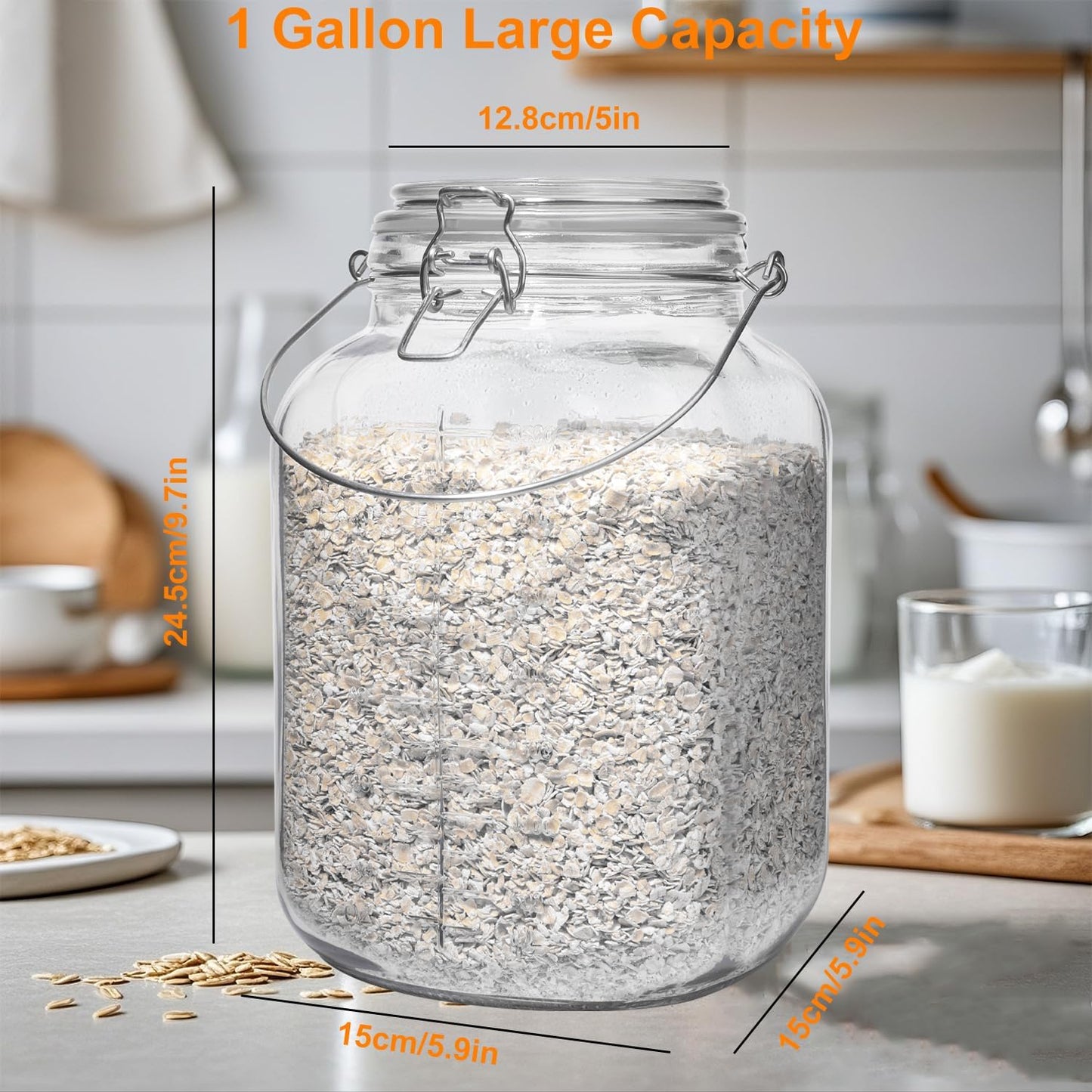 1 Gallon Super Wide Mouth Glass Jars with Airtight Lids,2 Pack Gallon Mason Jars Glass Storage Container for Canning,Pickling,Fermenting