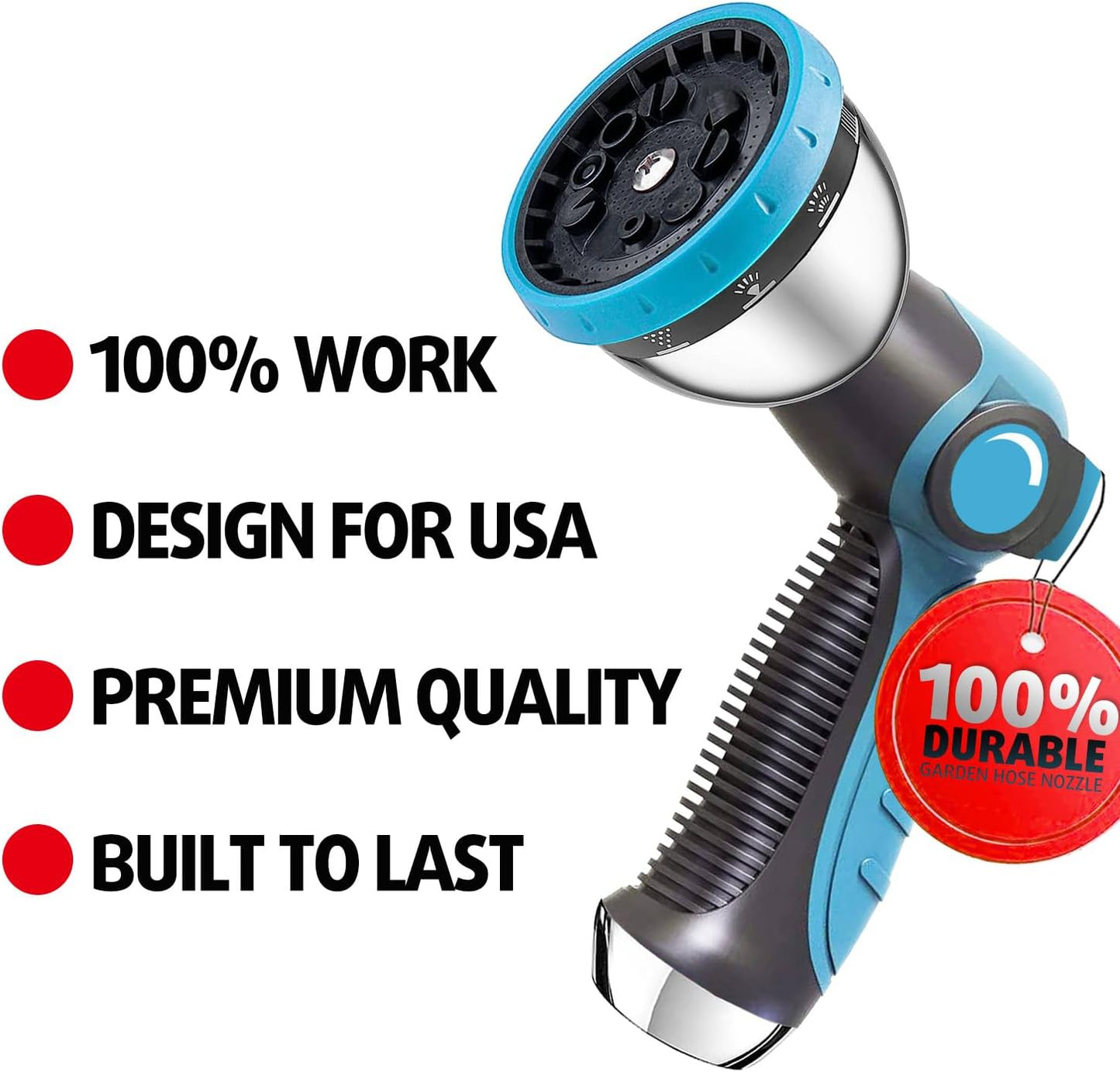 Garden Hose Nozzle, Durable High Pressure Water Hose Sprayer Nozzle with 10 Patterns for Watering Plants, Washing Cars, Cleaning Patio, Showering Pets