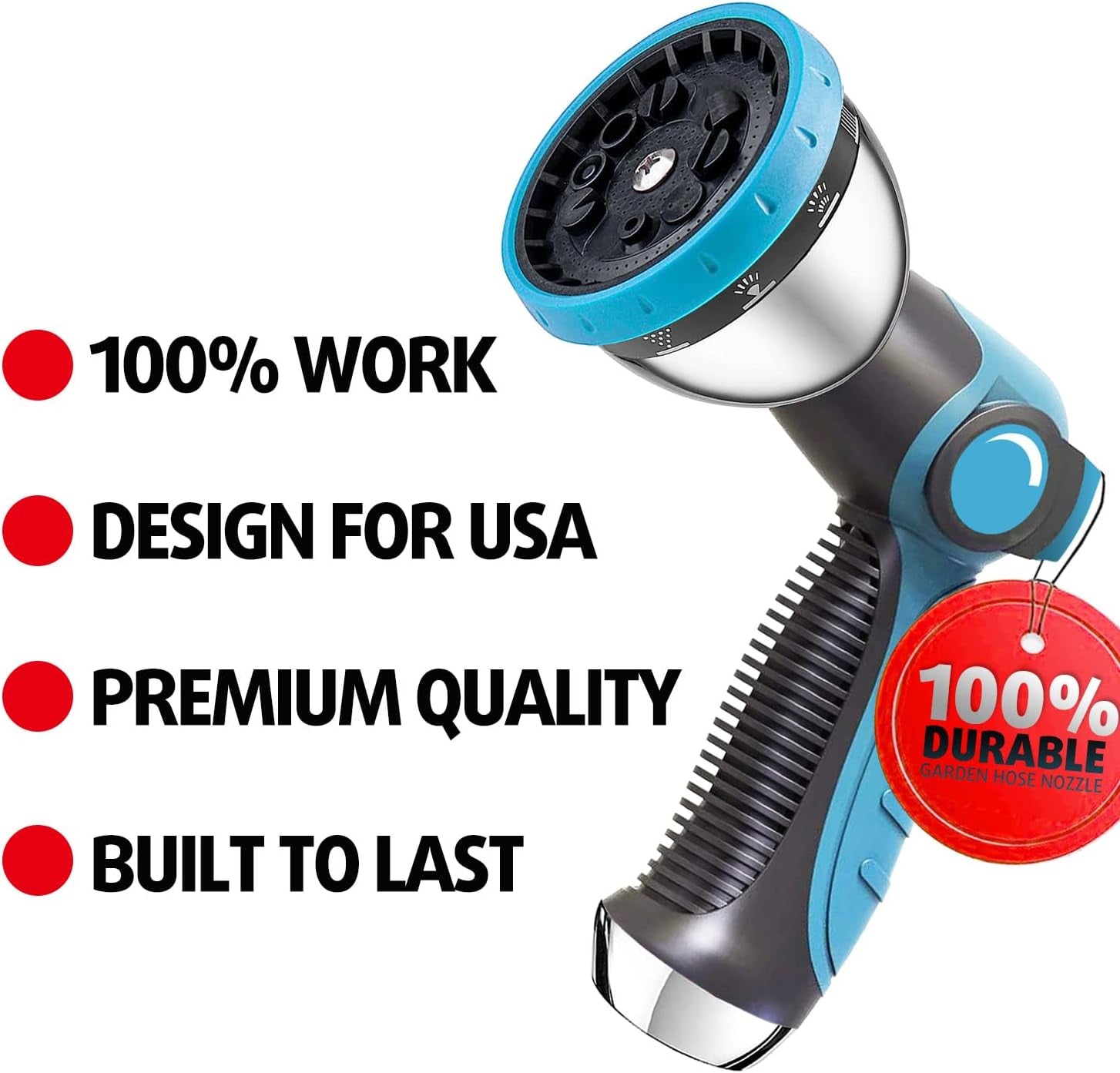 Garden Hose Nozzle, Durable High Pressure Water Hose Sprayer Nozzle with 10 Patterns for Watering Plants, Washing Cars, Cleaning Patio, Showering Pets