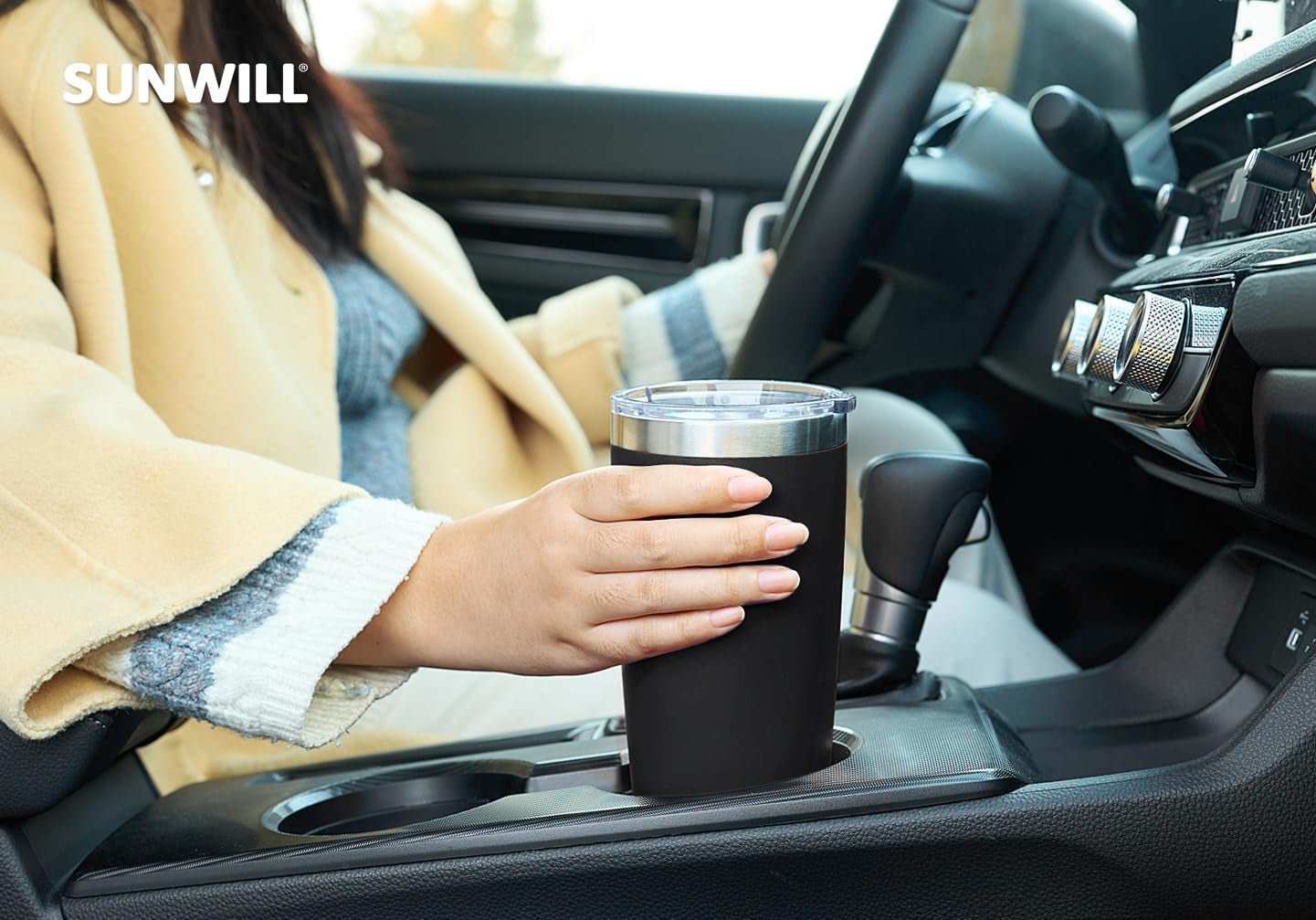Travel Coffee Mug with Lid, 20 Oz Tumbler Set of 2, Insulated Stainless Steel Cup for Water, Tea, Ice, Powder Coated Black 2 Pack