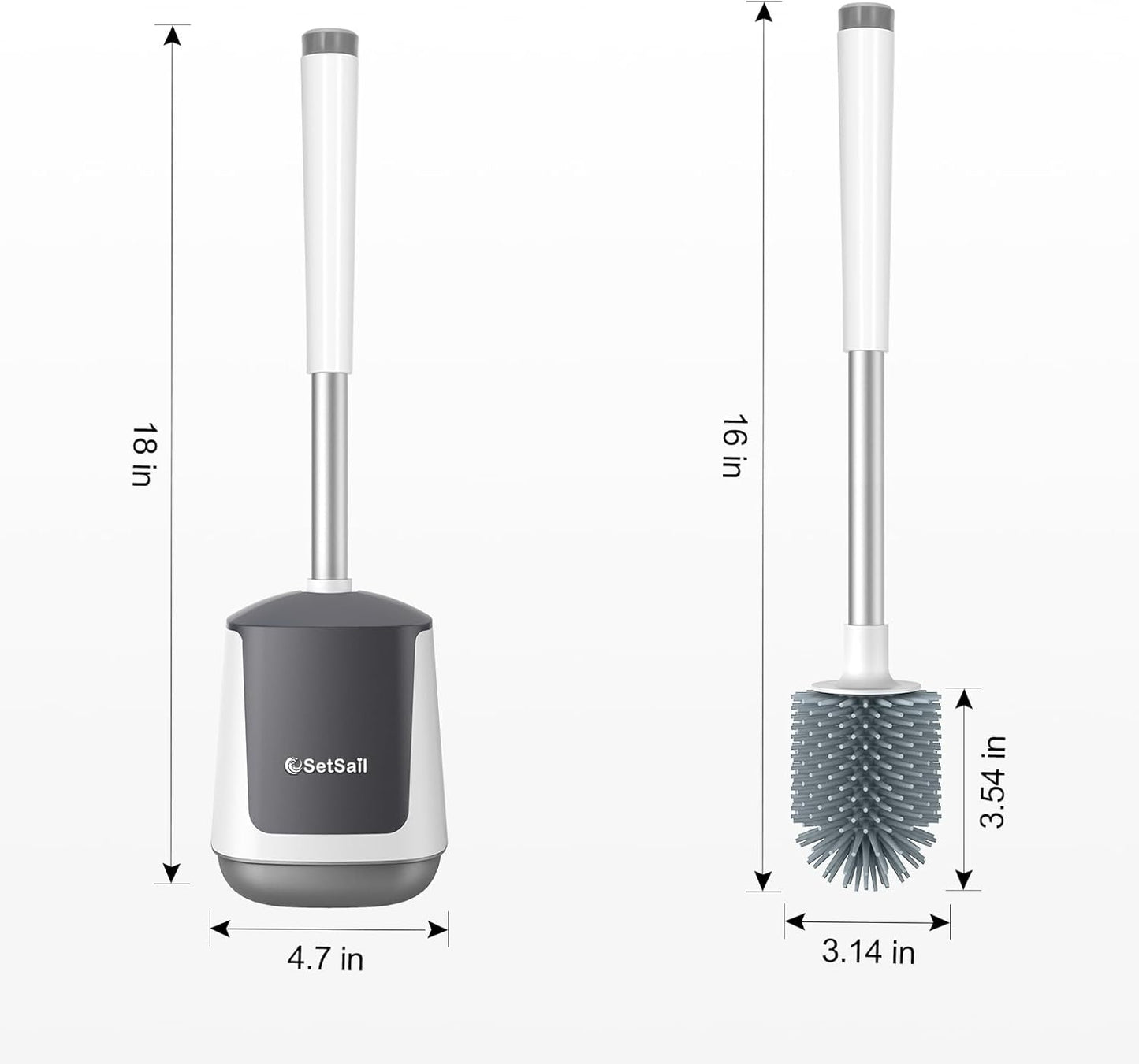 Silicone Toilet Bowl Brush and Holder Automatic Toilet Brushes for Bathroom with Holder Ventilated Toilet Cleaner Brush for Toilet Scrubber Cleaning, White & Grey