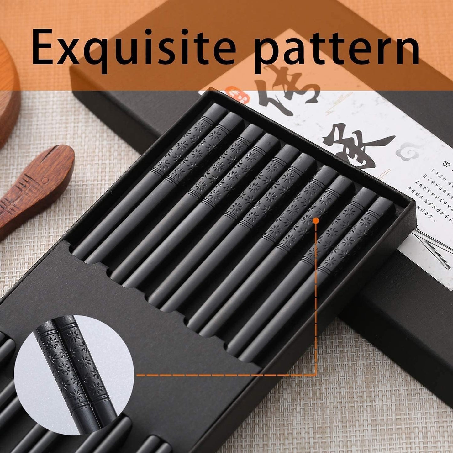 10 Pairs Fiberglass Chopsticks - Reusable Chopsticks Dishwasher Safe, 9 1/2 Inches - Black