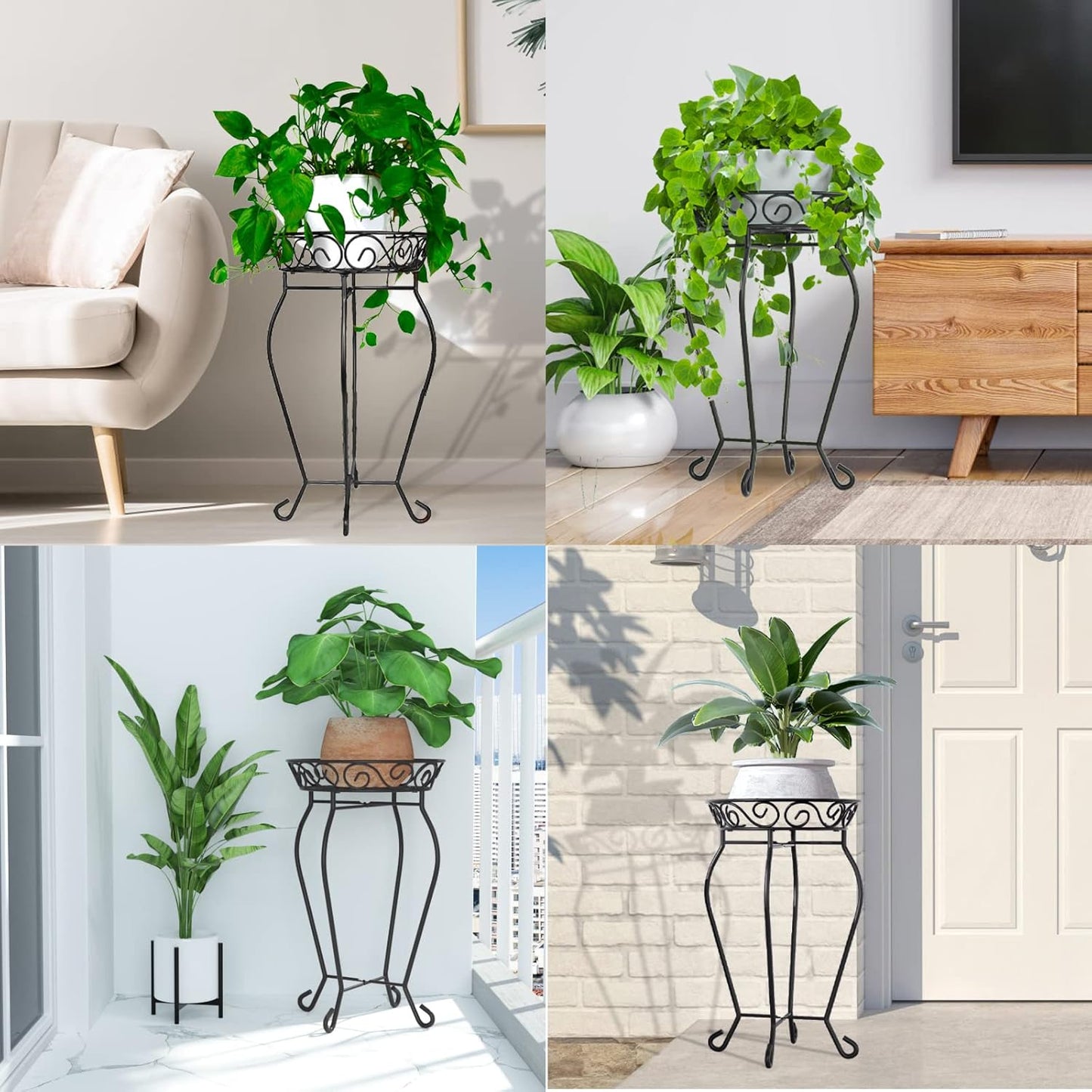 Tall Plant Stand Indoor Outdoor, 200LB Hold up Metal Flower Plant Stand, Heavy Duty Rustproof Iron Plant Supports for Patio or Garden,Living Room, 12.5 X 23.6 Inches, Black
