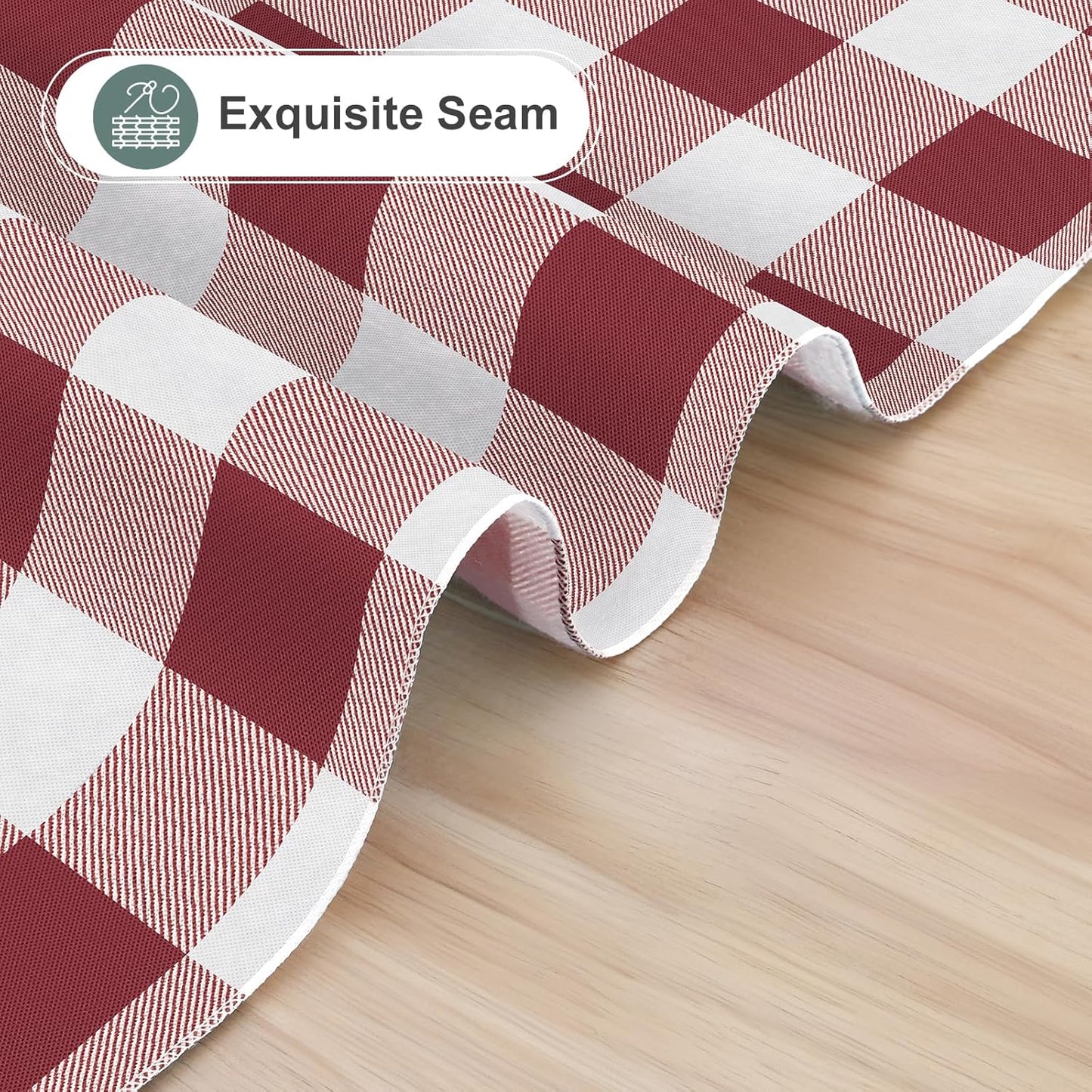 Rectangle Waterproof Vinyl Table Cloth, Buffalo Flannel Backed Tablecloth, Wipeable Plastic Table Cover for Dinner, Kitchen, Outdoor (60" X 84", Burgundy and White)