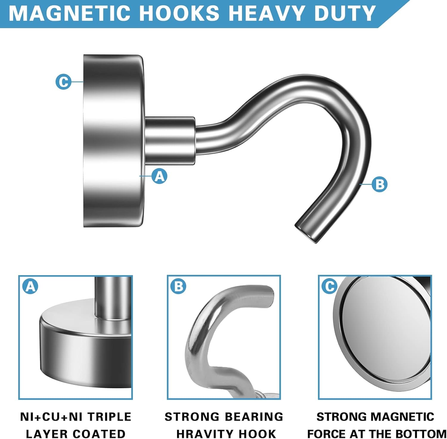 12Pack Fridge Magnets Refrigerator Magnets Magnetic Clips, 10Pack 25LBS Magnetic Hooks Heavy Duty Neodymium Magnet Hooks