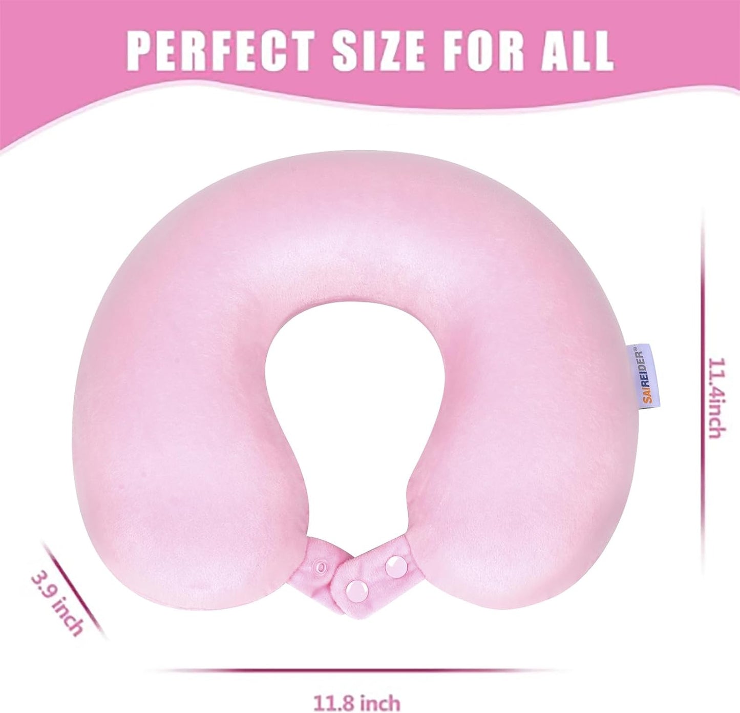 Travel Neck Pillow 100% Pure Memory Foam Airplane Pillow for Head Support,Soft Adjustable Pillow for Plane, Car & Home Recliner (Pink)