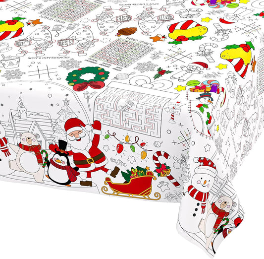 1 Pack Christmas Coloring Tablecloth & Activity Poster – 54X88In Disposable Xmas Party Decorations with Santa & Snowman for Kids, School Events & Holiday Activities