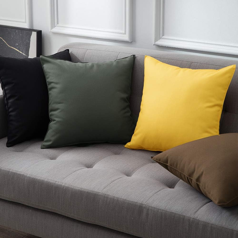 Pack of 2 Decorative Outdoor Waterproof Pillow Covers Square Garden Cushion Sham Throw Pillowcase Shell for Patio Tent Couch 18X18 Inch Yellow