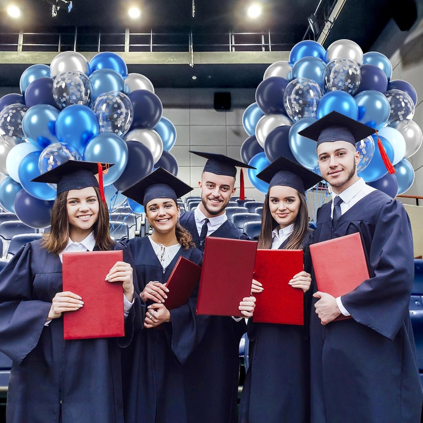 60Pcs Blue and Silver Balloons 12Inch with Navy Blue Pastel Blue Silver Confetti Balloons for Graduation Baby Shower Wedding Birthday Party Decorations