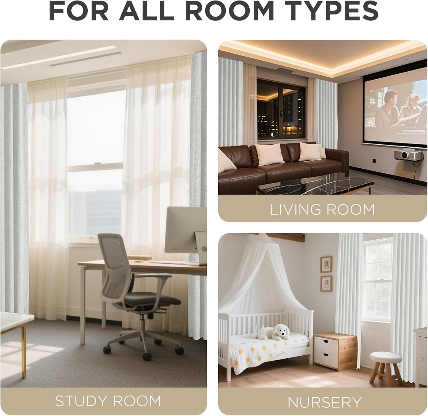 Premium 100% Blackout Curtains for Bedroom - Natural Linen, 52" W x 84" L, Thermal Insulated, Set of 2 White Light Blocking Drapes with Rod Pocket & Back Tabs, Ideal for Living Room Privacy