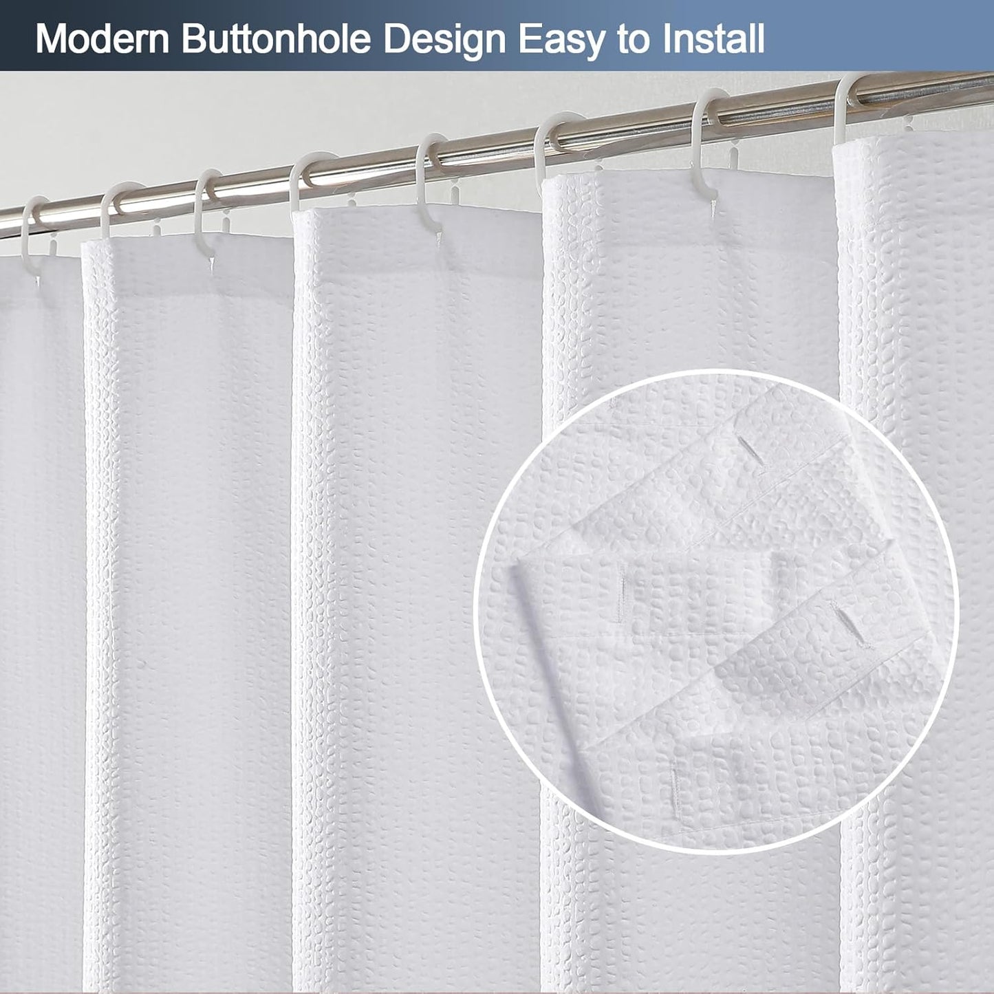 White Stall Shower Curtain for Bathroom, 3D Embossed Textured Fabric Small Shower Curtain for Narrow Stall Size, Machine Washable Water Resistance, Hotel Style, 36" W X 72" L, White