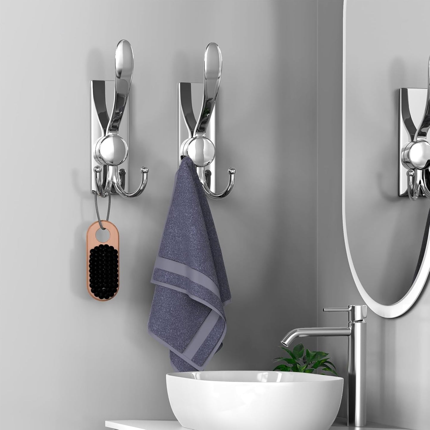 2 Pack Stainless Steel Heavy Duty Coat Hooks, Multifunctional Practical Hooks for Hanging Bathrobes, Coats, Towels, Backpacks, Hats & Kitchen Utensils, Modern Home Organization, Bright Surface