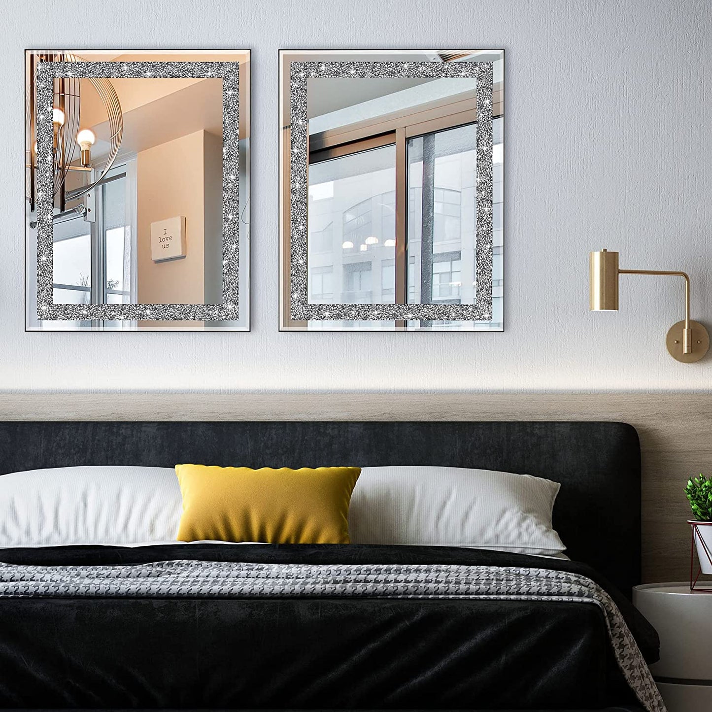 Rectangular Wall Mirror Crystal Crush Diamond Mirror for Home Décor Accent Mirror for Bathroom, Entryway and Bedroom, 16" X 20"