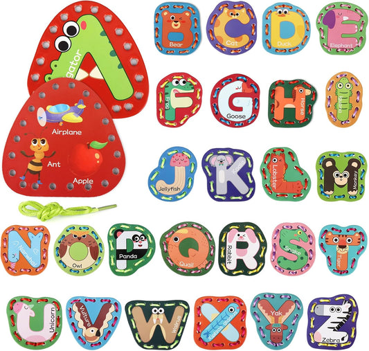 Lacing Cards for Kids Ages 3-5,26 PCS Double Sided Sewing Cards for Toddlers 2-4 4-8,Sewing Kit Fine Motor Skills Threading Learning Toys,Preschool Kindergarten Classroom Must Haves Supplies