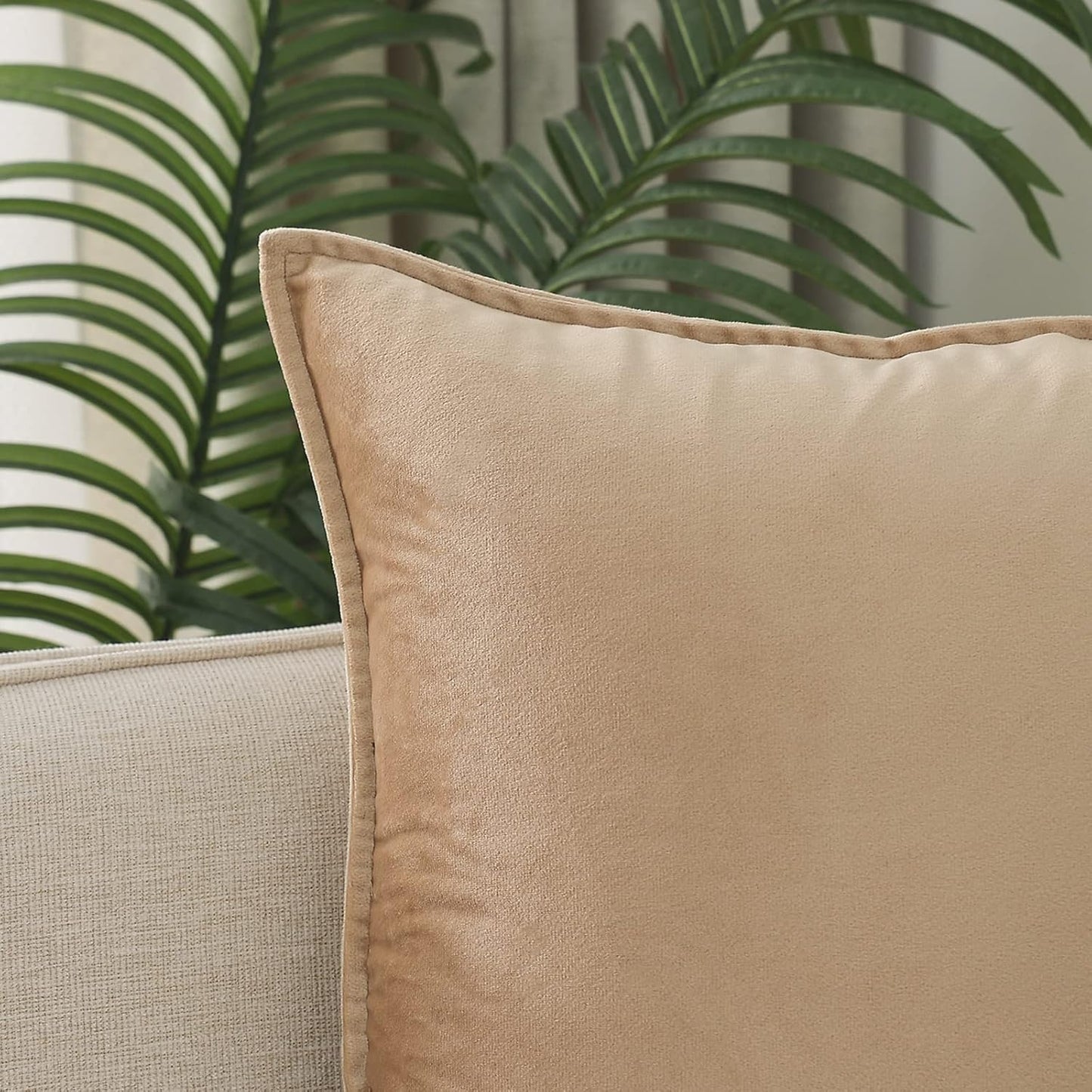 Velvet Khaki Throw Pillow Covers Pack of 2 Spring Decorative Soft for Couch Sofa Bed Livingroom Office 18×18 Inches
