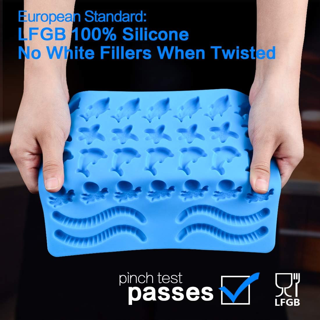 Gummy Bear Mold Candy Molds - Chocolate Molds Including Bears, Frogs, Lions, Monkeys, Penguins, Worms, Starfishs, Dolphins, Octopus, Sharks Sea Mold Set of 4 Silicone Molds