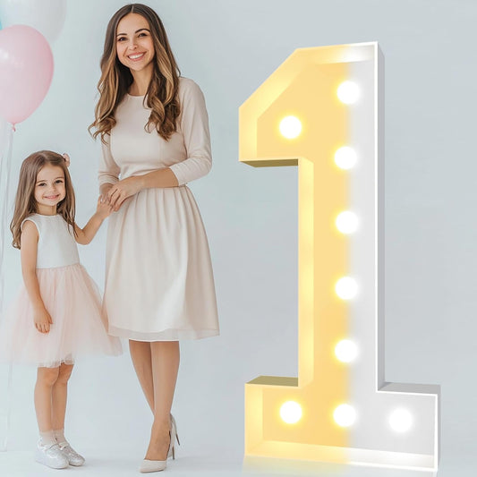 4 FT Light up Marquee Numbers, Giant Mosaic Light up Numbers Cool White and Warm White LED, Large Lighted Marquee Numbers for Balloons 1St 16Th 21St Birthday Party Decoration, LED Number 1